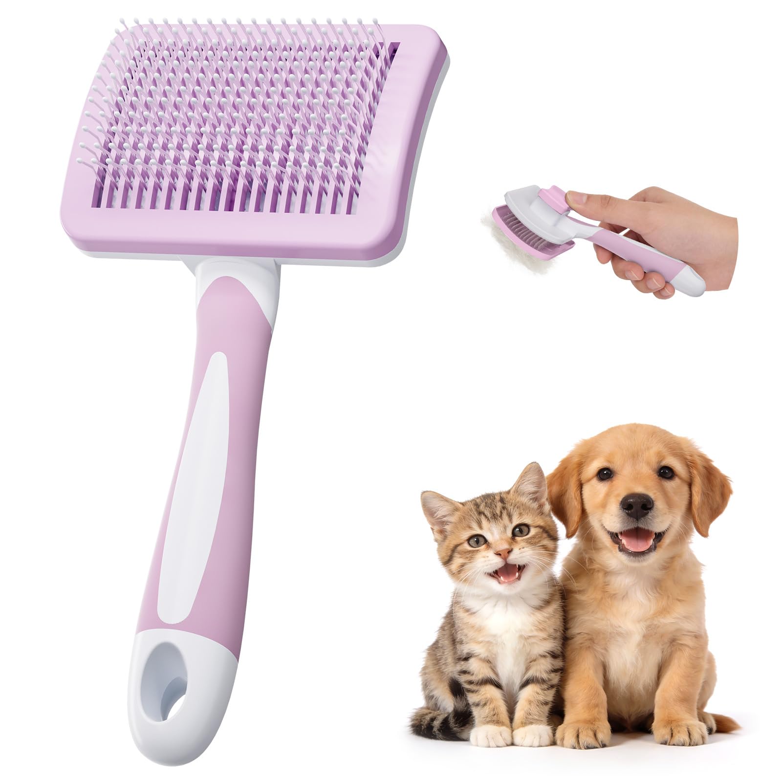Diboniur Pet Brush - Self-Cleaning | Pink | Reduces Shedding for Long & Short Hair 1