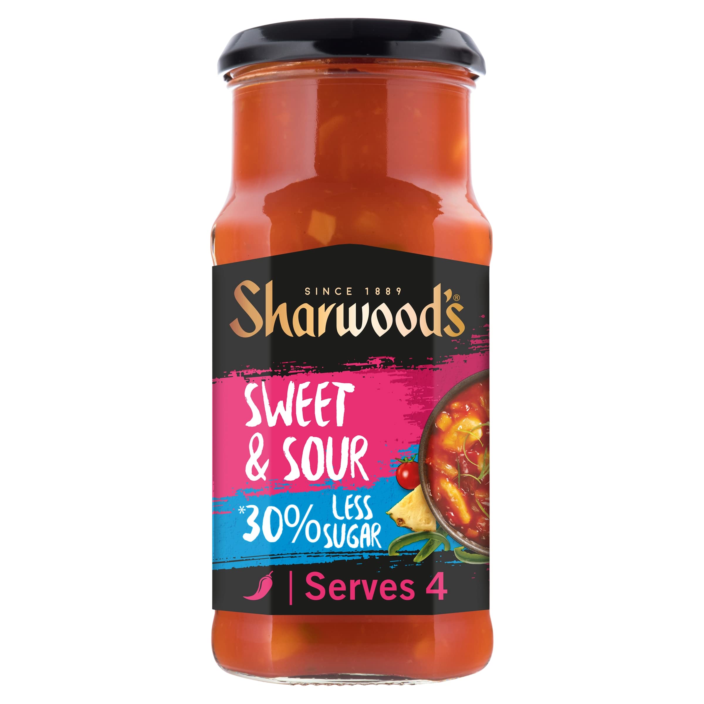 Sharwood's Sweet & Sour Sauce - 30% Reduced Sugar, Tangy Pineapple Flavor | 425g Jar