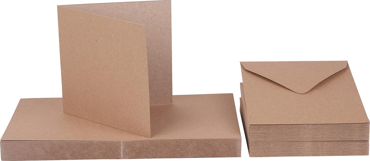 Craft UK 2050 5 x 5 inch Kraft Card and Envelope pack of 50 - Brown 1