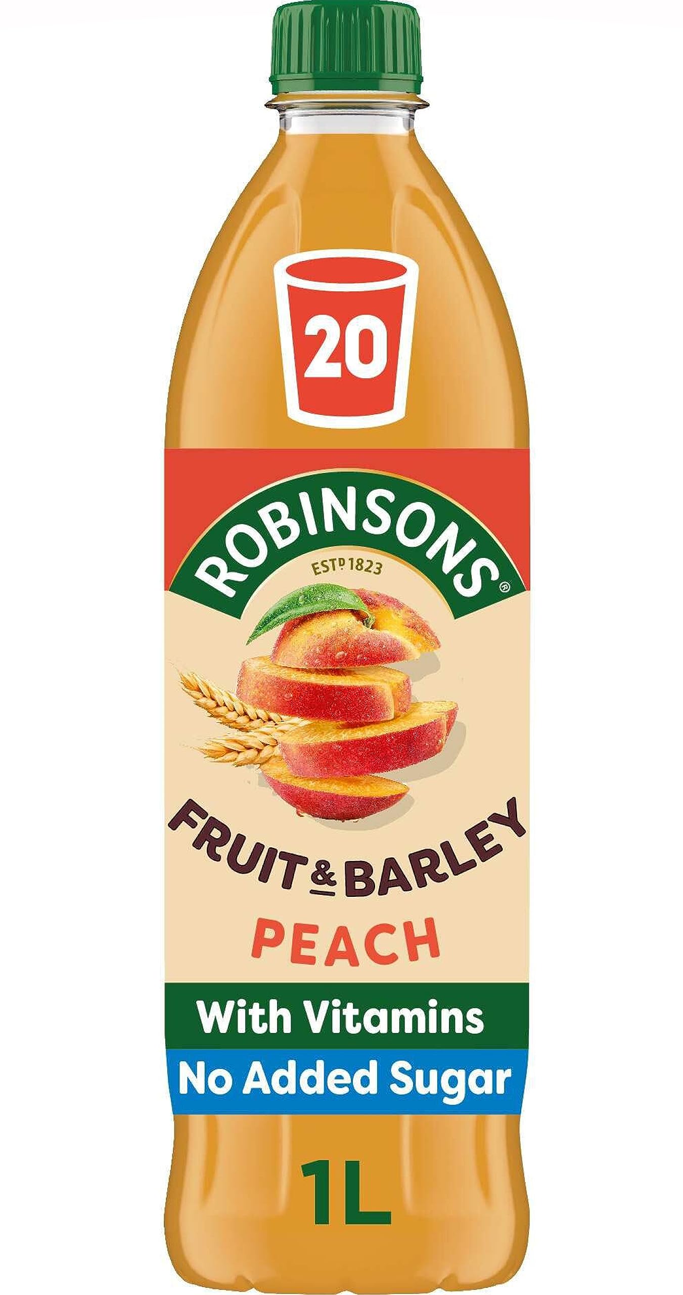 Robinsons Fruit & Barley Peach Squash - No Added Sugar, Low Calorie | 1 L