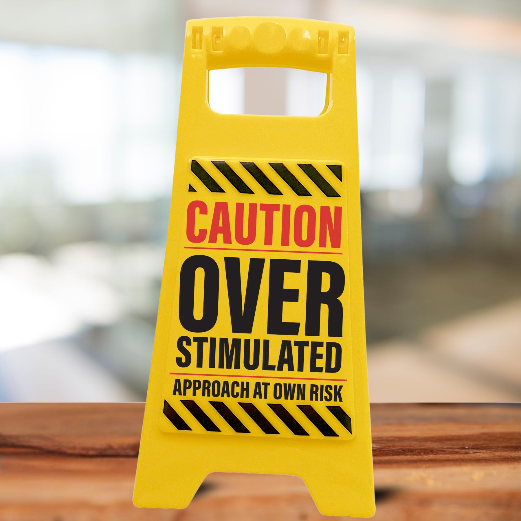 Boxer Gifts Overstimulated Approach at Own Risk Novelty Desk Sign | Plastic | Yellow | 28cm x 20cm 4