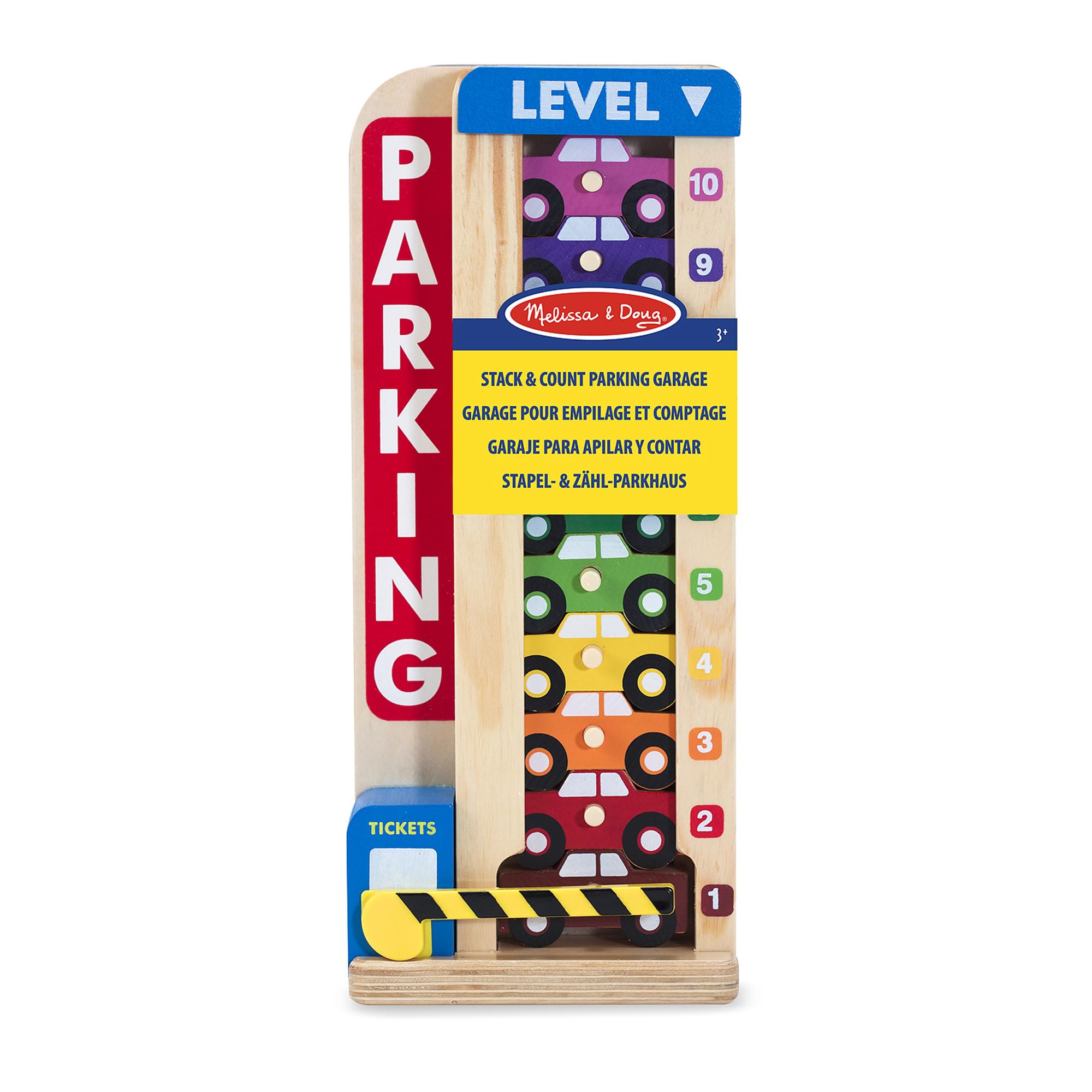Melissa & Doug Stack & Count Parking Garage - Wooden Vehicle Stacker Toy for Ages 3+ 6