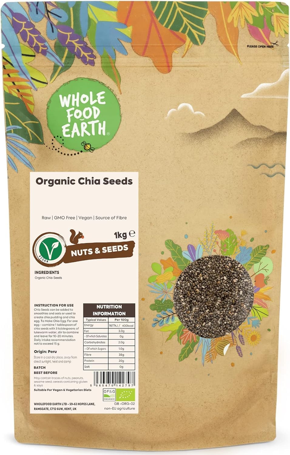 Wholefood Earth Organic Chia Seeds - Raw, Vegan, GMO Free | 1 kg 1