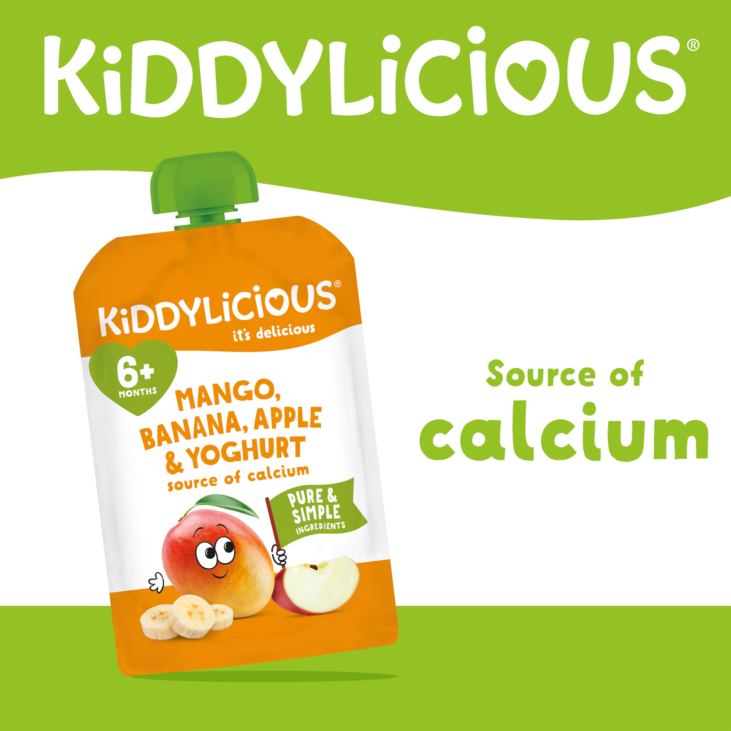 Kiddylicious Mango, Banana & Apple Fruit Pouches - 6 x 100g | Suitable for 6+ Months 2