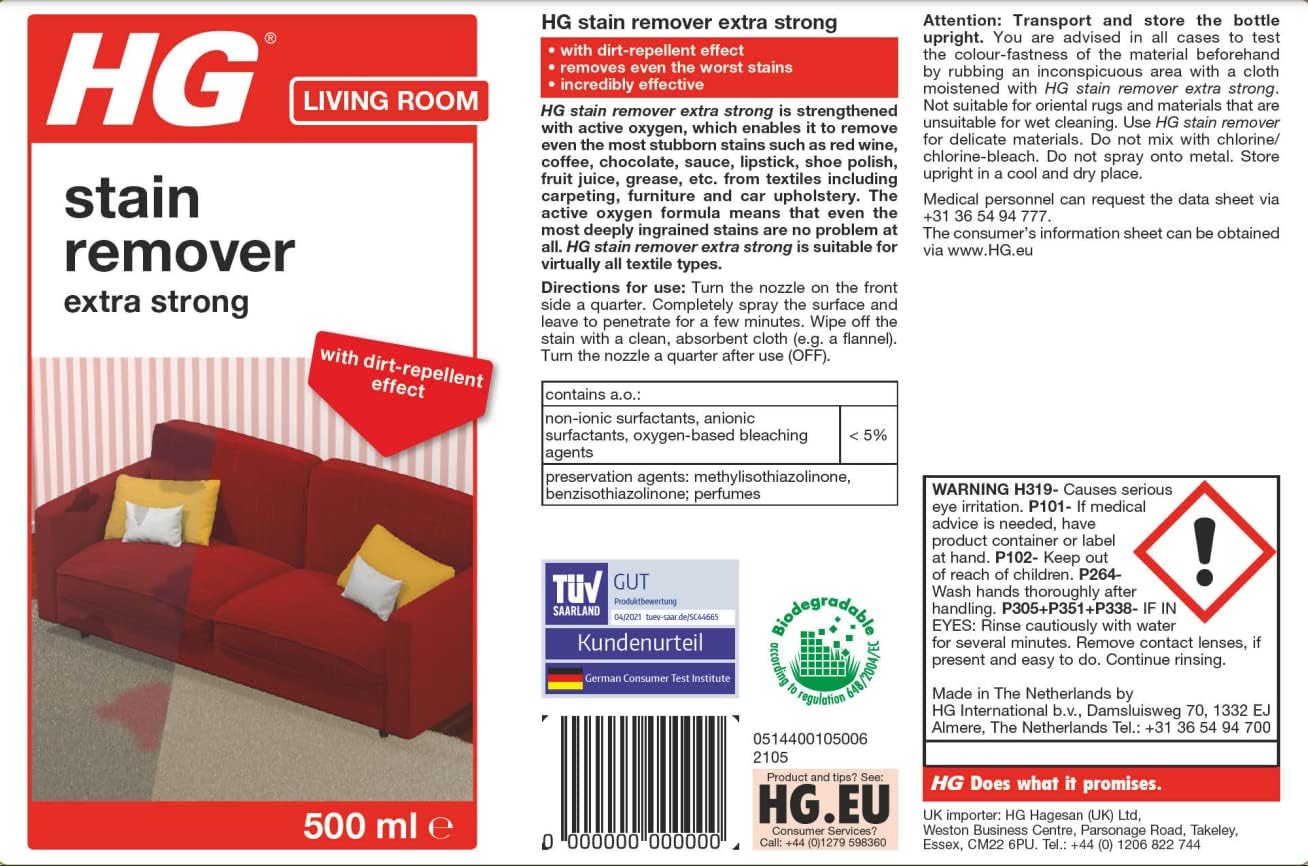HG - Stain Remover Extra Strong Carpet & Upholstery Cleaner Spray (500ml) 8