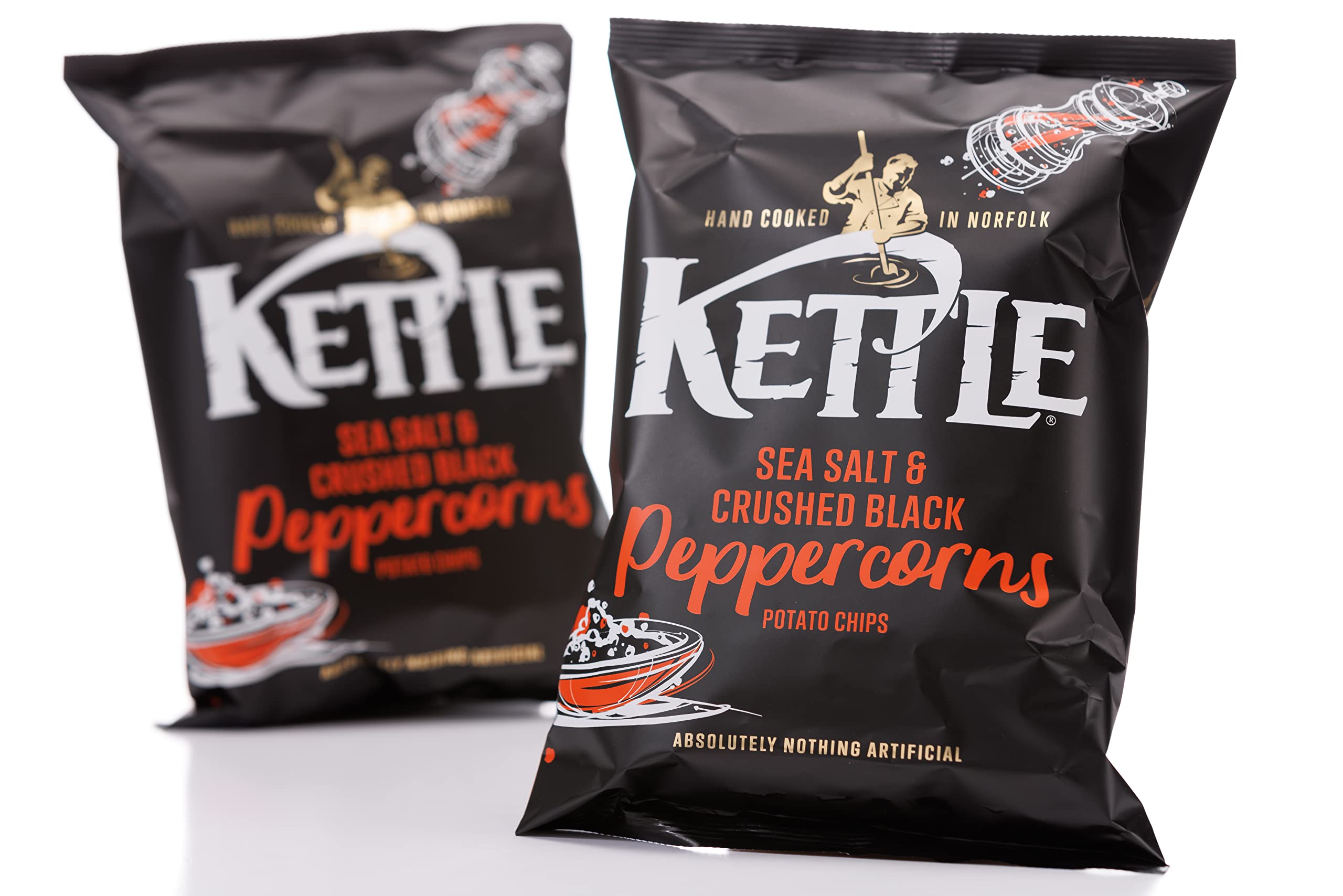 Kettle Sea Salt with Crushed Black Peppercorns Chips - 130g Single Bag | Hand Cooked