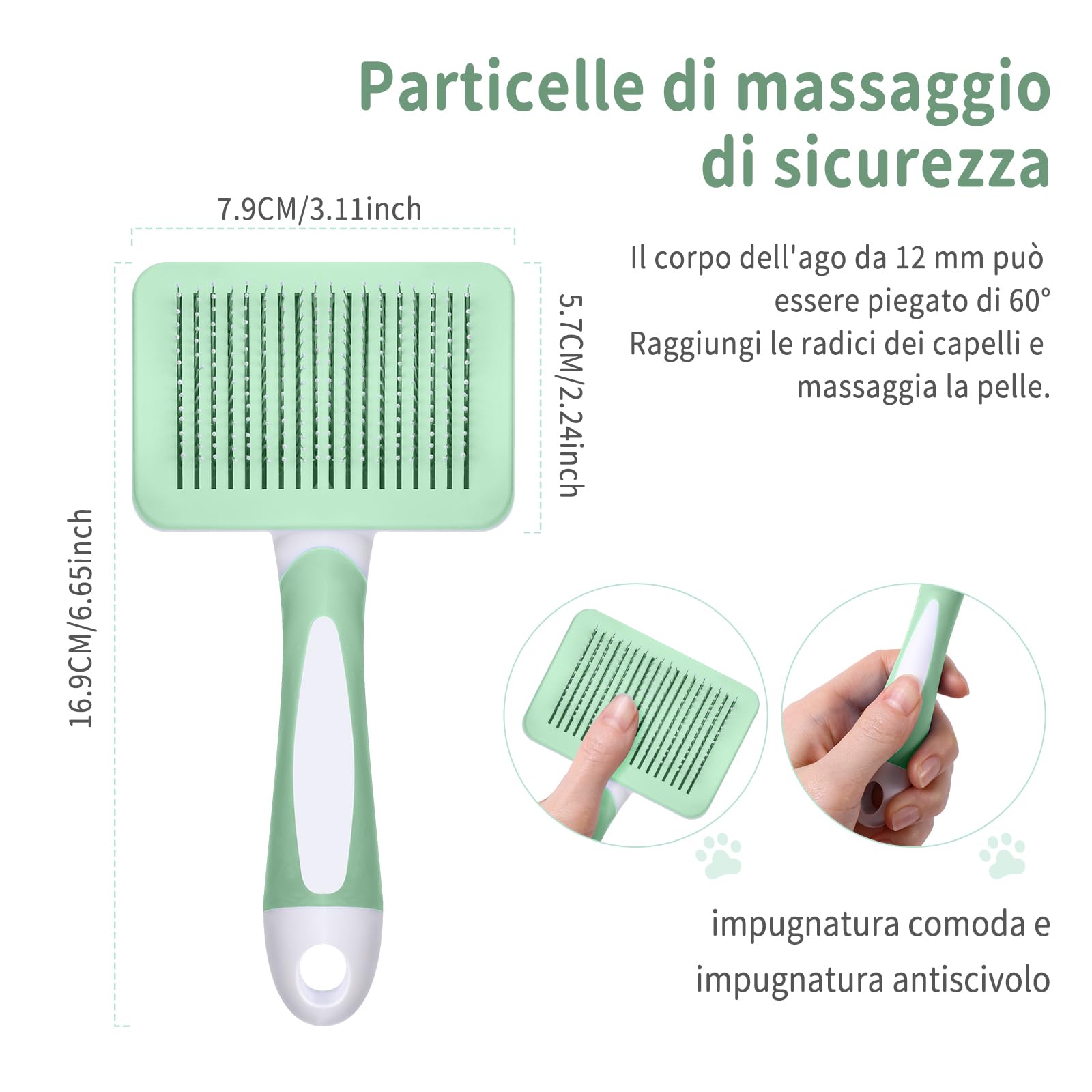 Vinabo Pet Self-Cleaning Slicker Brush - Removes Undercoat & Tangles | Green