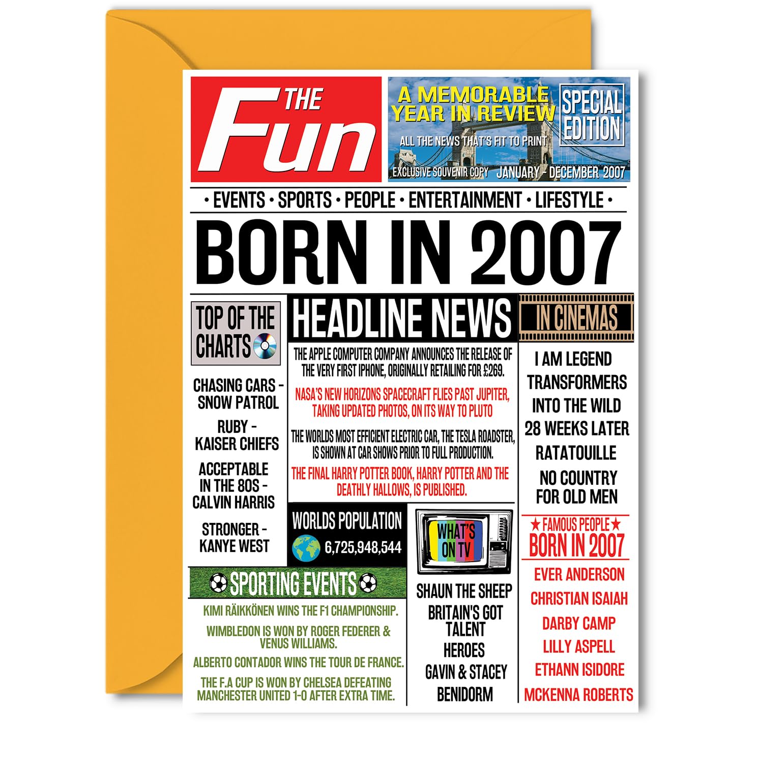 Stuff4 19th Birthday Card for Girls Boys - Born In 2007 Newspaper Design | 5x7 Inch | Unisex