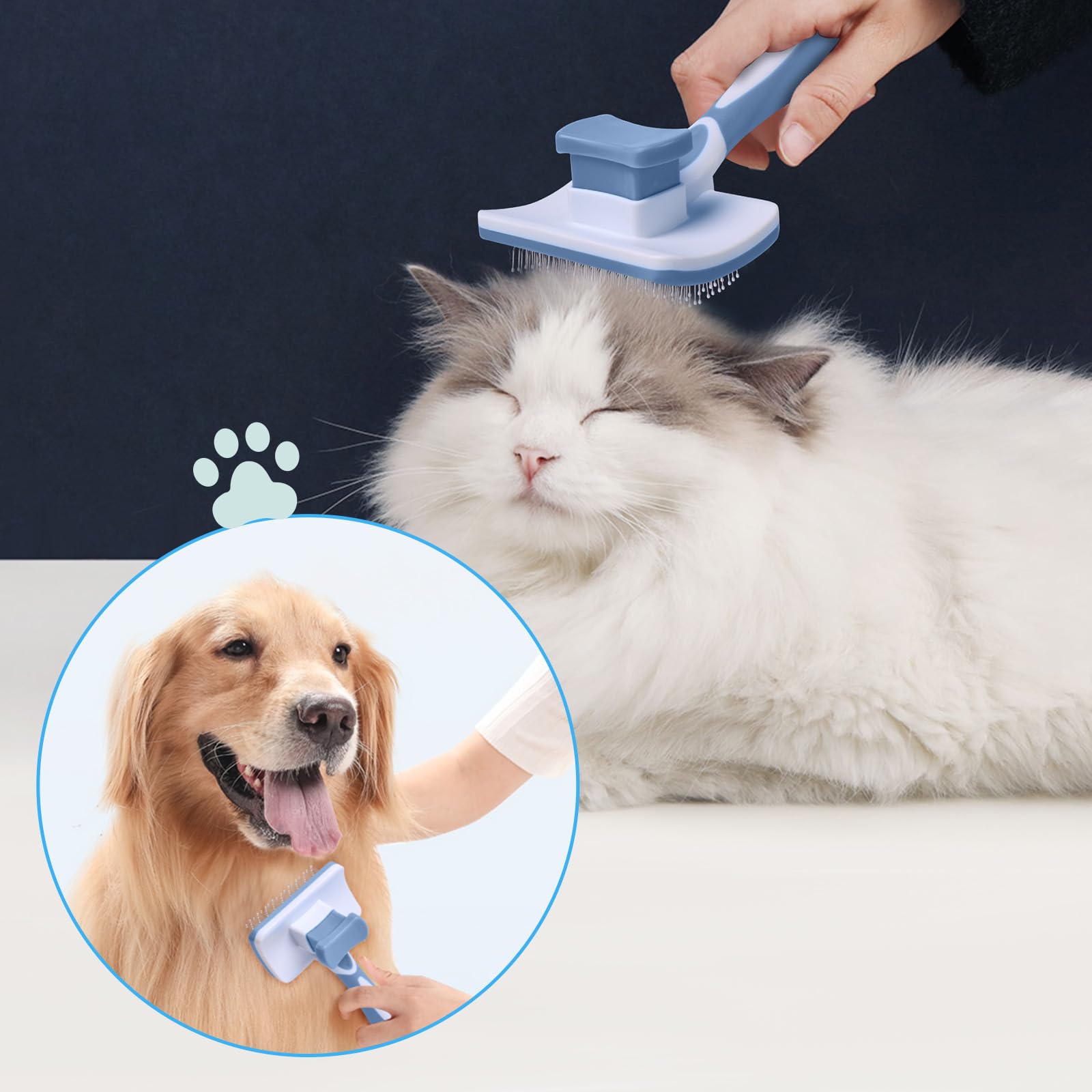 Vinabo Self-Cleaning Pet Brush for Dogs and Cats | Stainless Steel Bristles | Blue 4