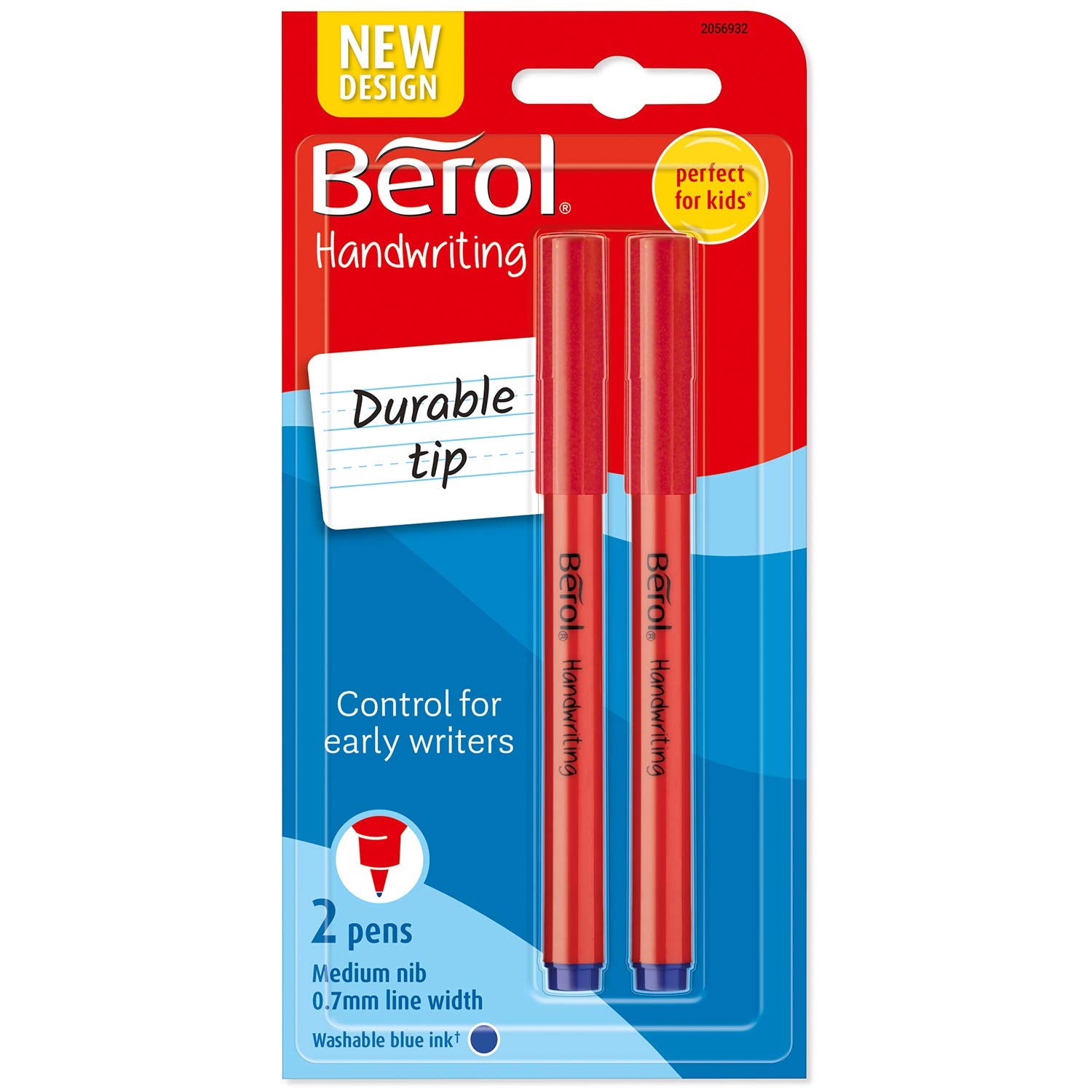 Berol Handwriting Pens | Round Shape is Easy to Hold | Washable Blue Ink | Bright Barrels | 2 Count 1