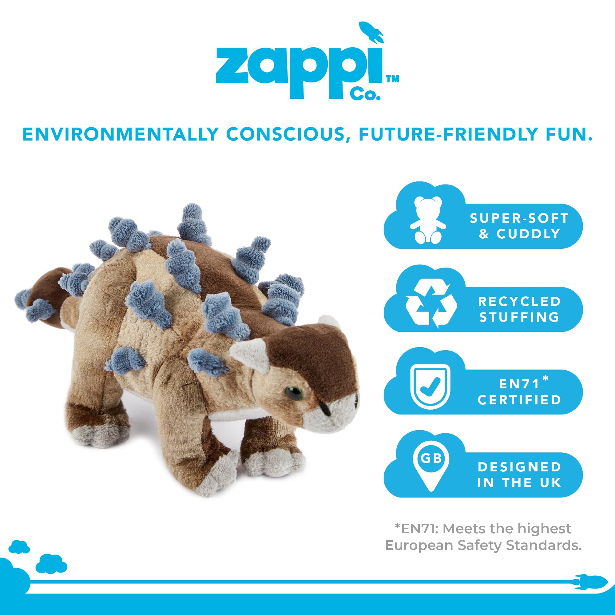 Zappi Co Ultra Soft Ankylosaurus Dinosaur Plush Toy - 35.5 cm | Recycled Filling | Washable 2