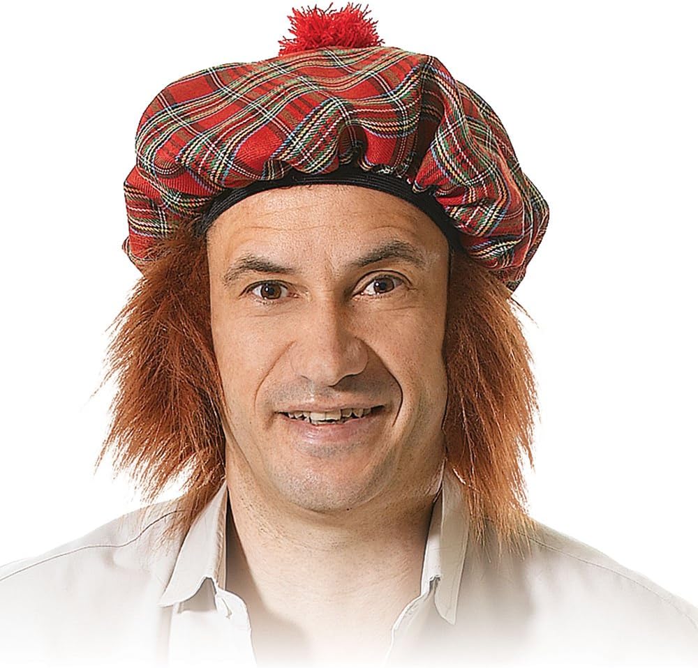 Bristol Novelty BH124 Scots Tartan Hat with Ginger Hair, Mens, One Size