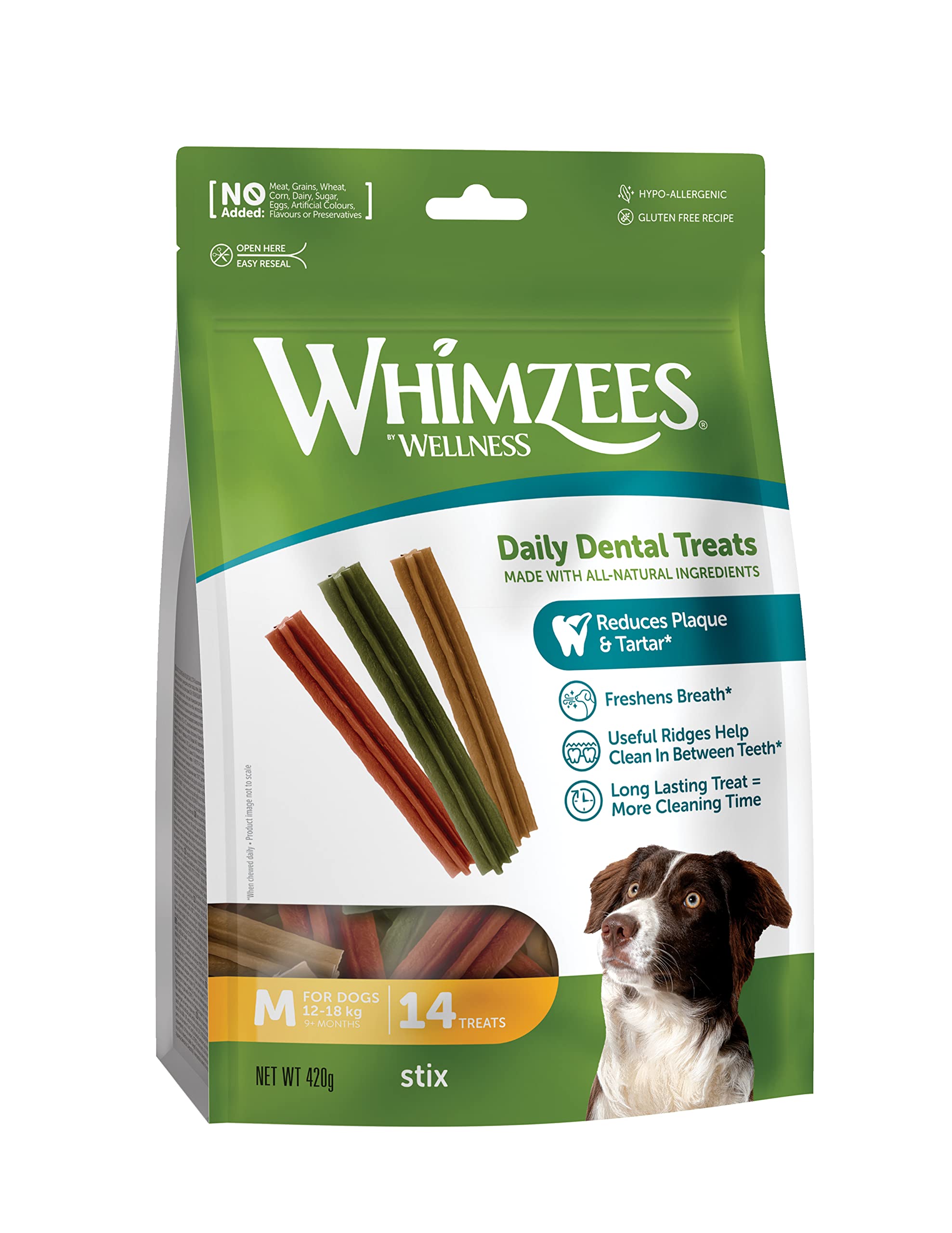 WHIMZEES By Wellness Stix Dog Dental Chews - Medium Breeds (14 Pcs) | Grain-Free, Vegetarian 1