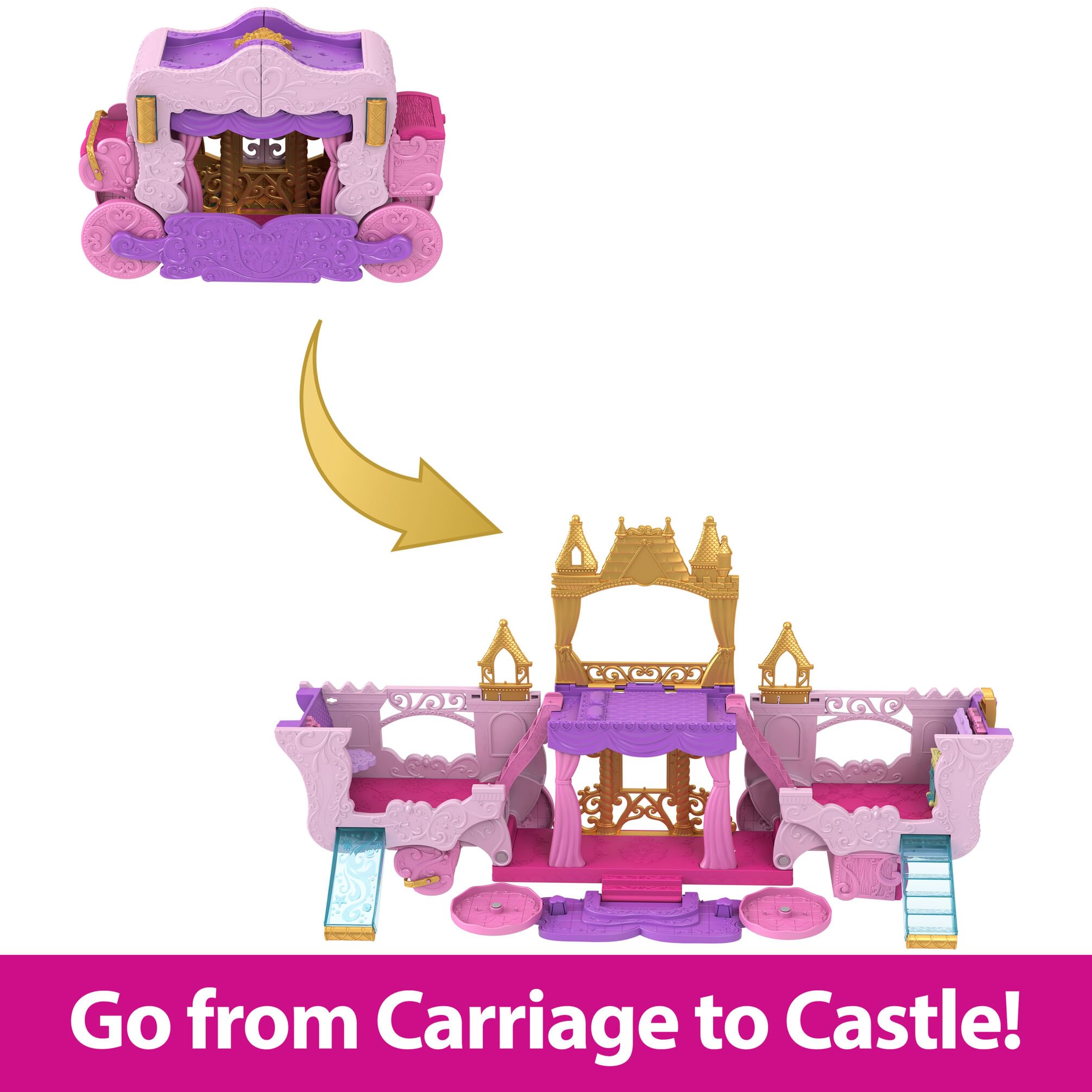 Mattel Disney Princess Carriage to Castle Transforming Playset with Aurora Doll, 3 Levels, 6 Play Areas, HWX17 3