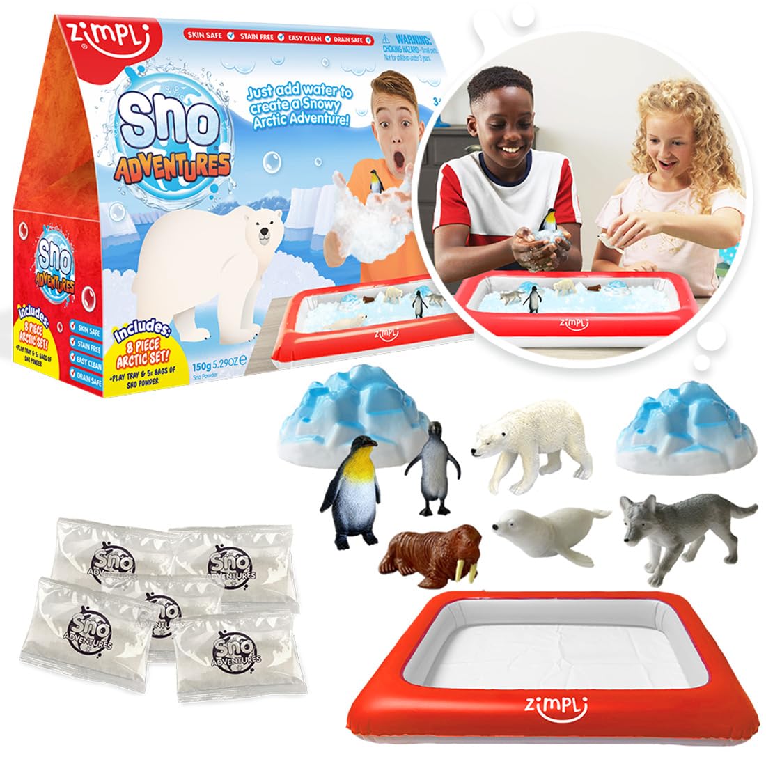 ZIMPLI Sno Adventures Arctic Pack - 5 Use Pack | 8 Arctic Figures | Skin Safe 5