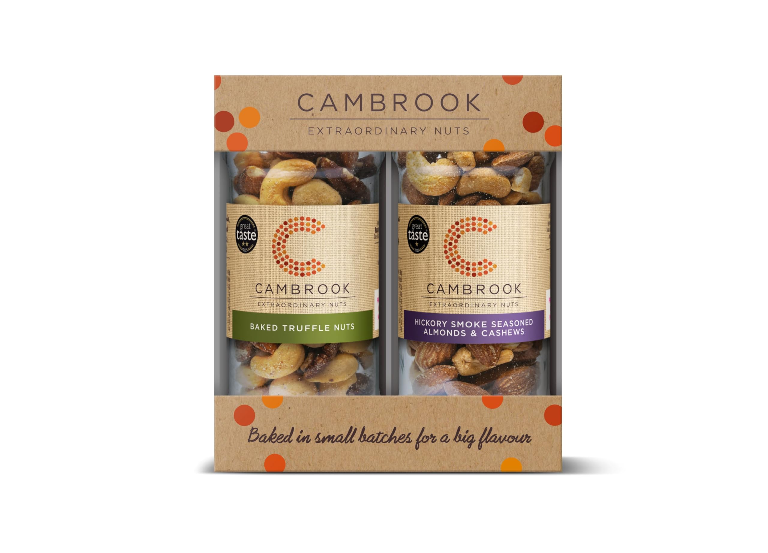 Cambrook 2 Jar Gift Set - Hickory Smoke Almonds & Cashews, Baked Truffle Nuts | 860g Total