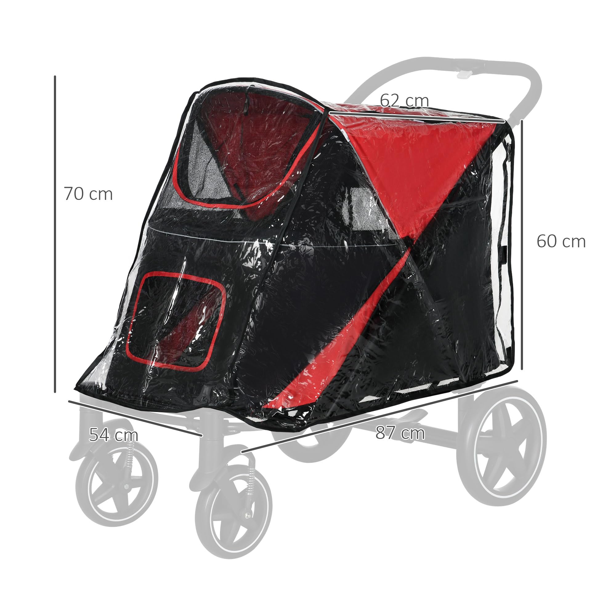 PawHut Dog Stroller Rain Cover - Transparent Plastic | Foldable | Rear Entry 7