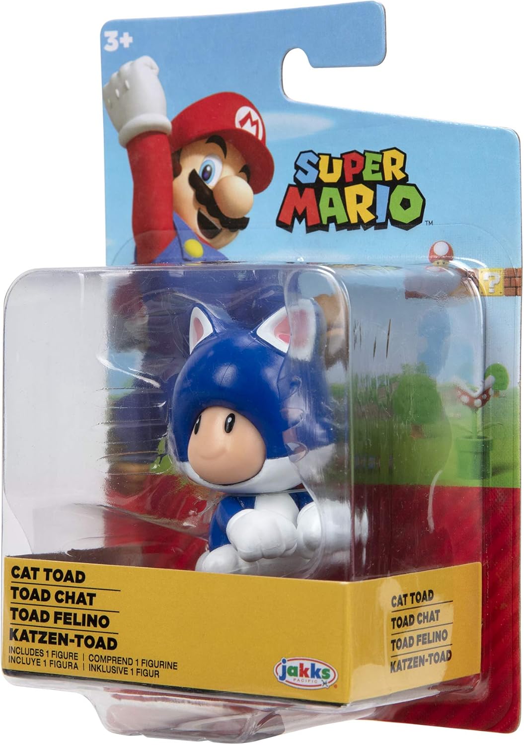 Super Mario Action Figure 2.5 Inch Cat Toad Collectible Toy - 4 Points of Articulation, Ages 3+