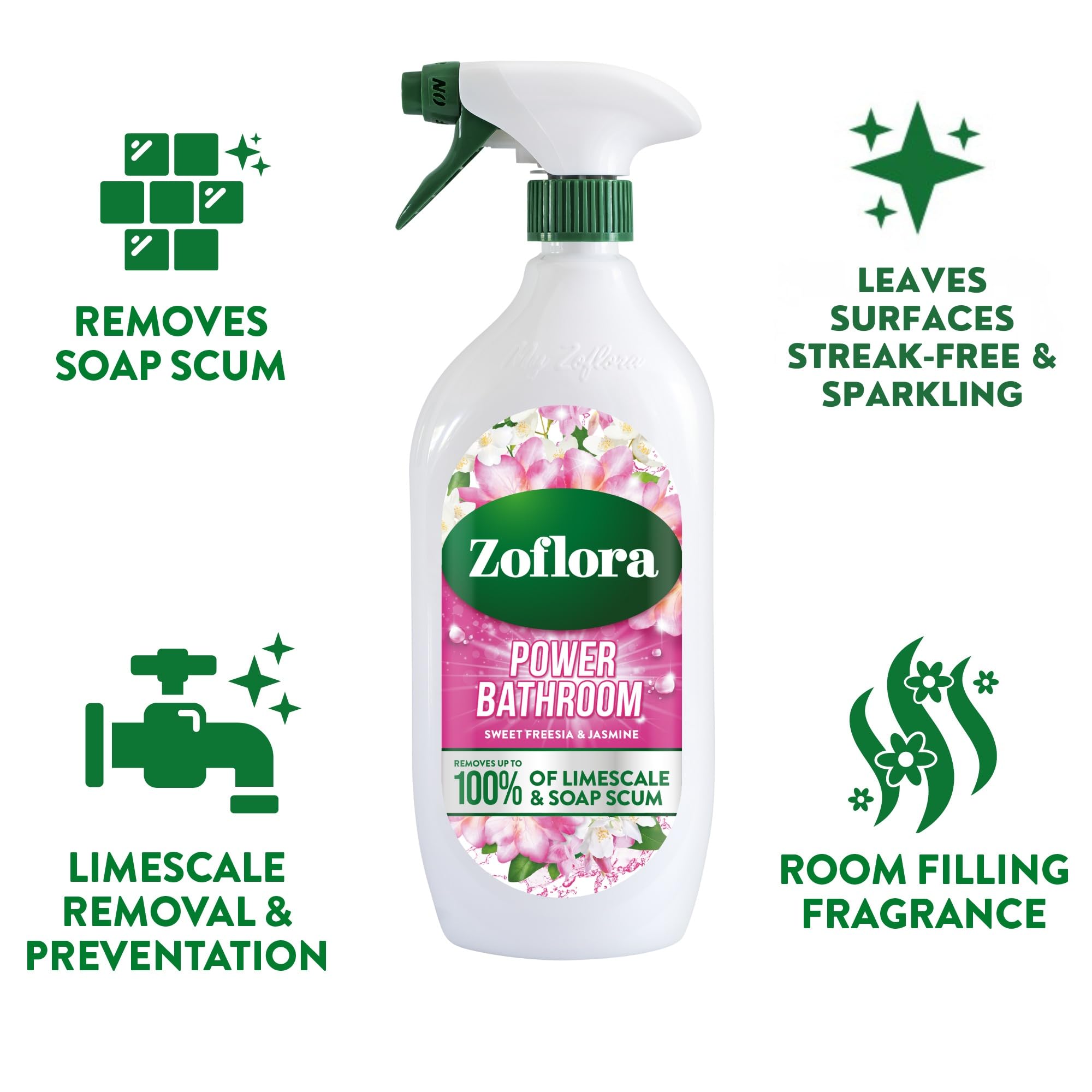Zoflora Sweet Freesia & Jasmine Power Bathroom Cleaner - Removes Soap Scum & Limescale | 800ml 2