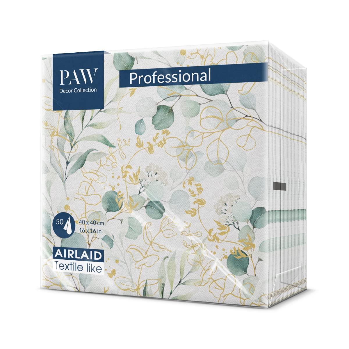 PAW Decor Collection Golden Eucalyptus Airlaid Napkins - 50 Pack, 40 x 40 cm