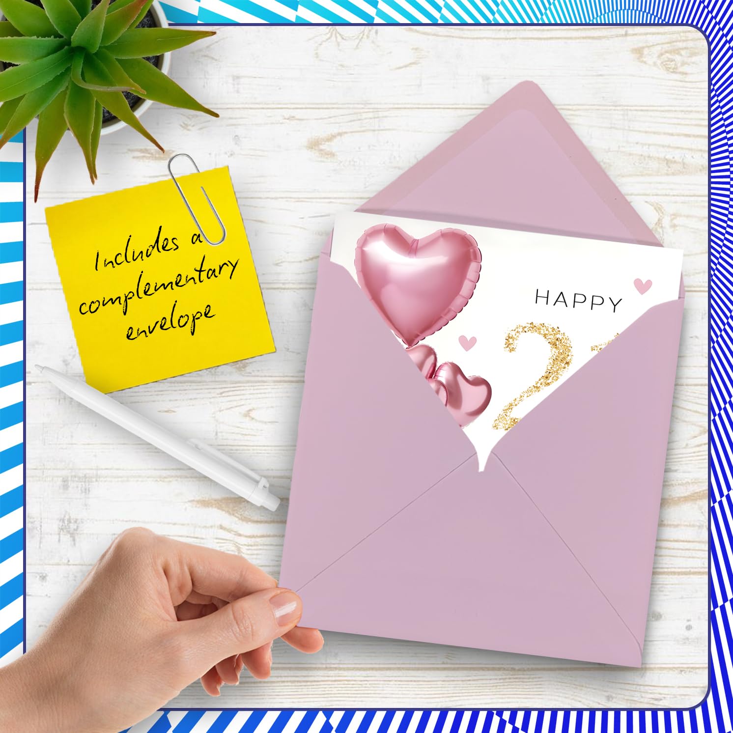 Stuff4 21st Birthday Card for Women - Pink Glitter Balloons | 145mm Square | Blank Inside 5