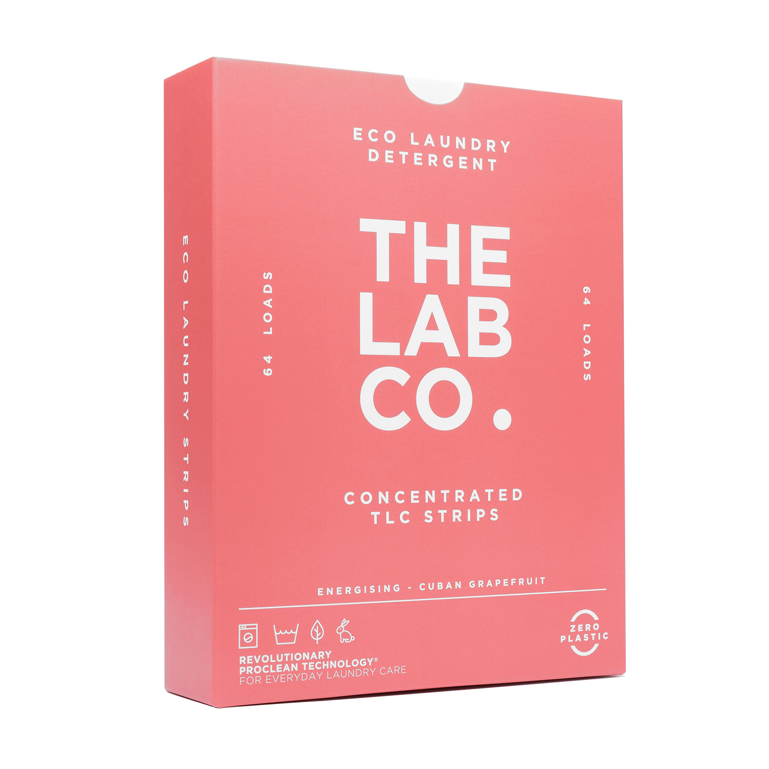 The Lab Co. – Waschmittelstreifen für 64 Waschladungen (Öko-Ultrakonzentrat, nicht biologisch, empfindliche Haut, Duft: Grapefruit, Amber, Eukalyptus)