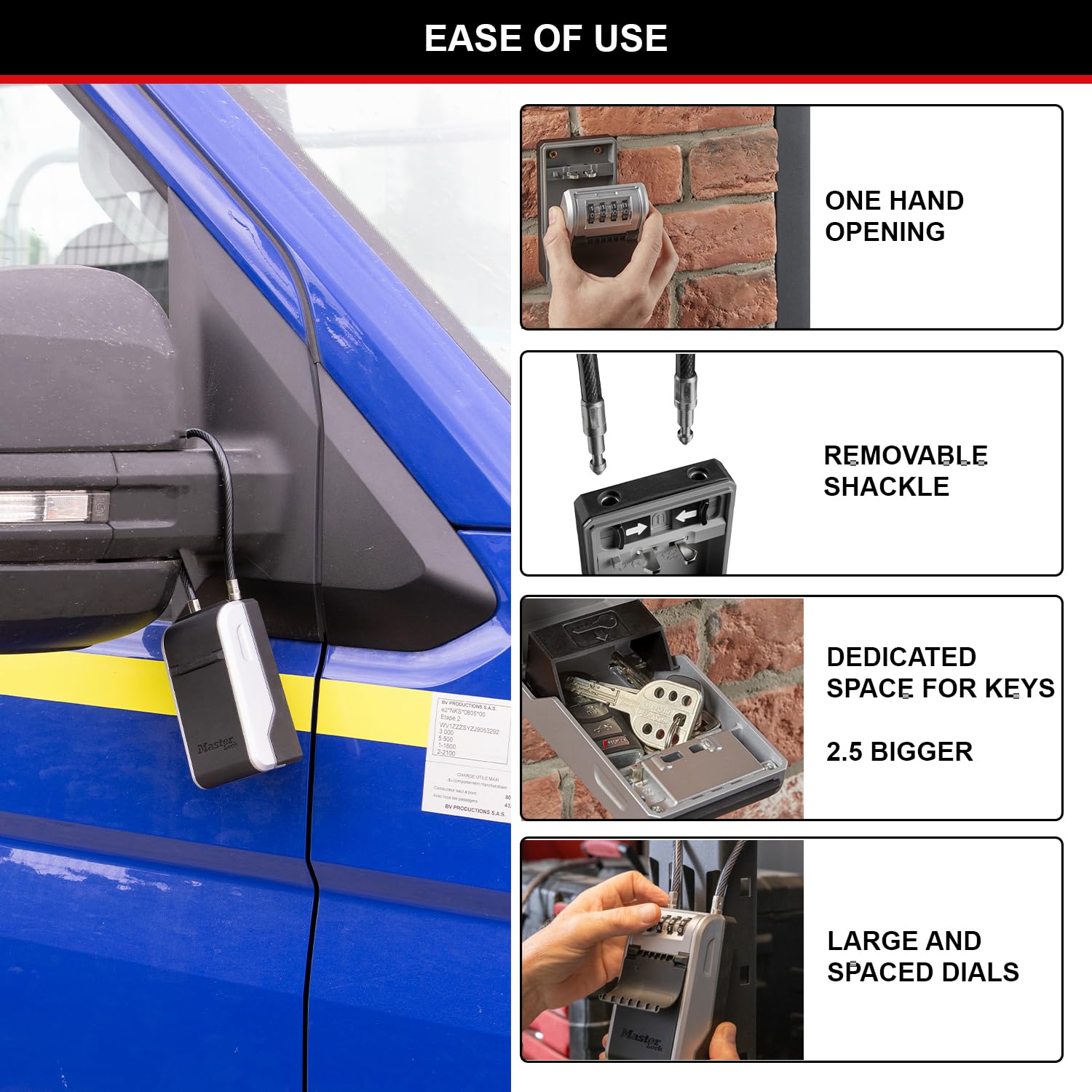 Master Lock 5482EURD Key Safe - Extra Large Capacity, Flexible Cable Shackle, Grey Aluminium 3