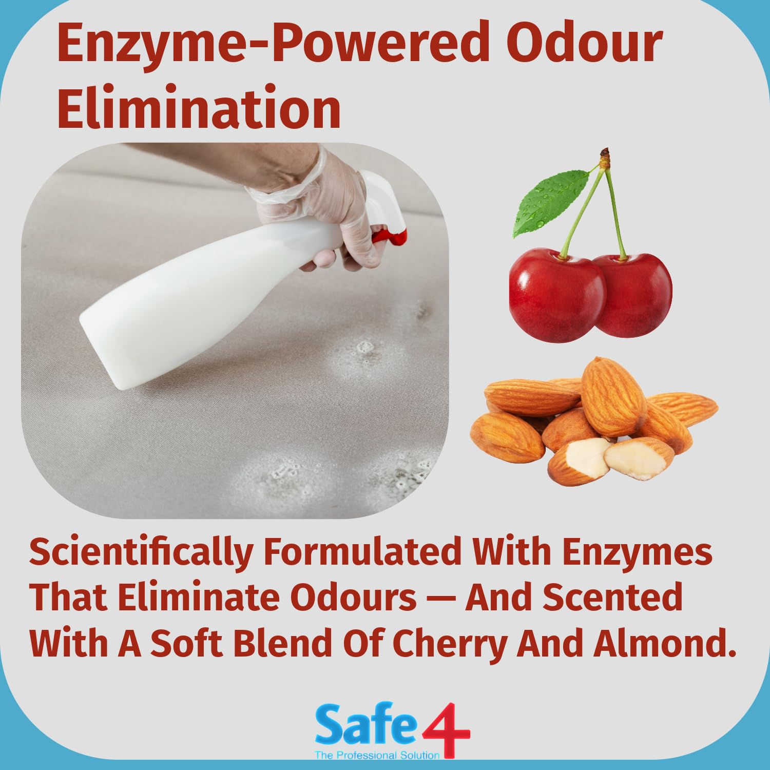 Safe4 Odour Killer Spray - Enzyme & Oil Formula | 500ml | Cherry Almond Scent 2