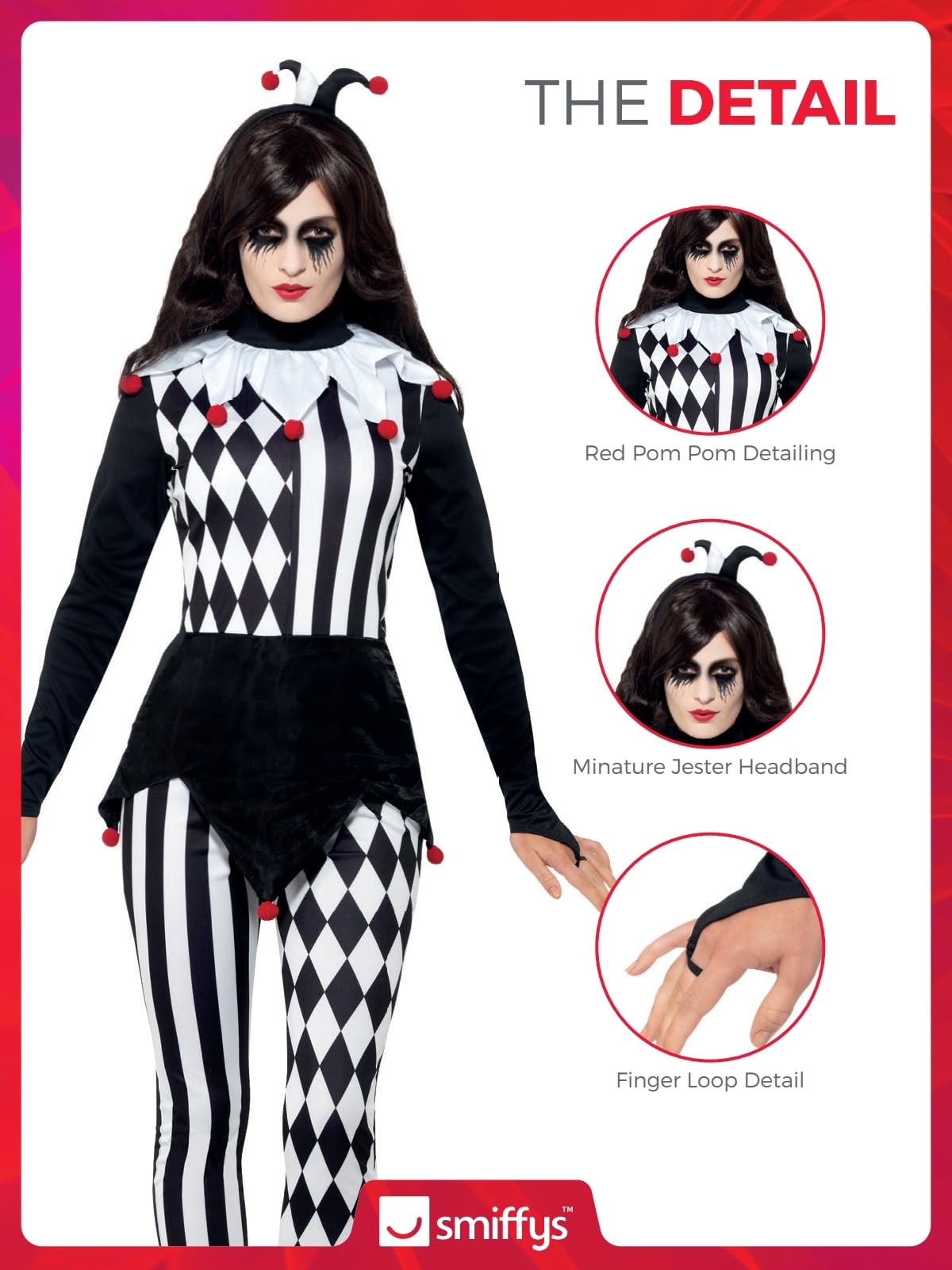 Smiffys Female Jester Costume - Adult Fancy Dress with Top, Leggings & Headband 7