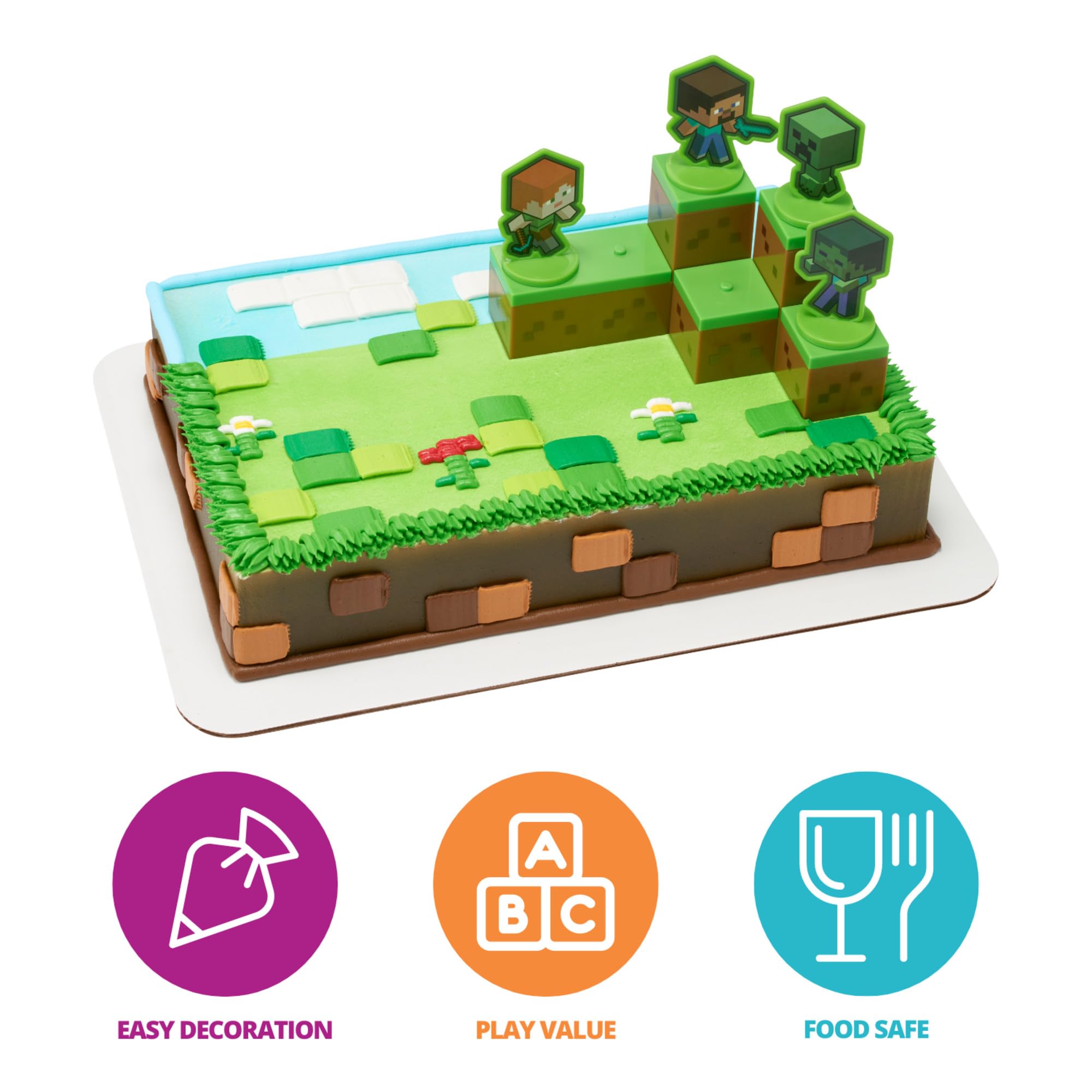 DecoPac Minecraft Mobs Beware Cake Topper Set - 6 Pieces, Stackable Blocks, Alex & Steve Figures