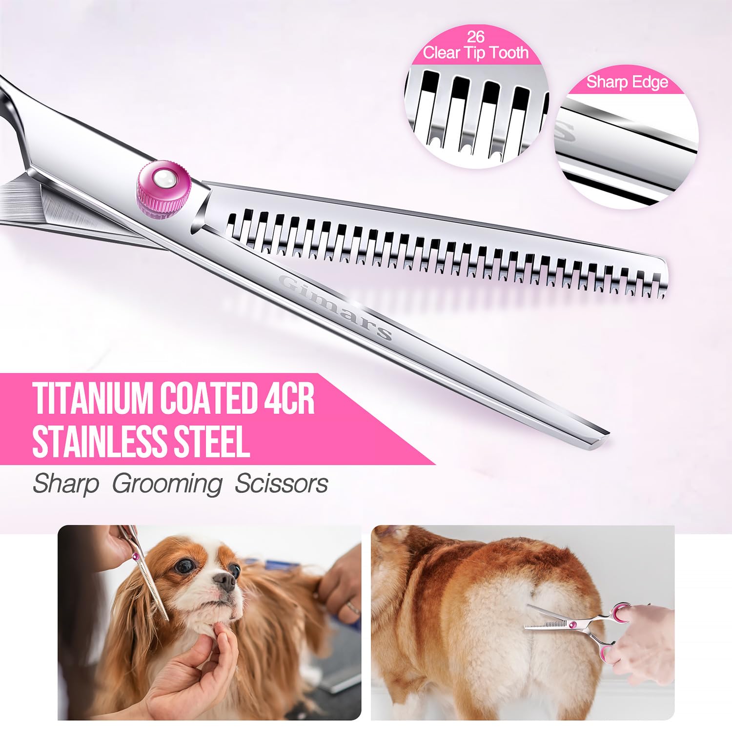 Gimars Professional Dog Grooming Scissors Kit - 5-in-1 Set with Safety Round Tip | 4CR Stainless Steel 2