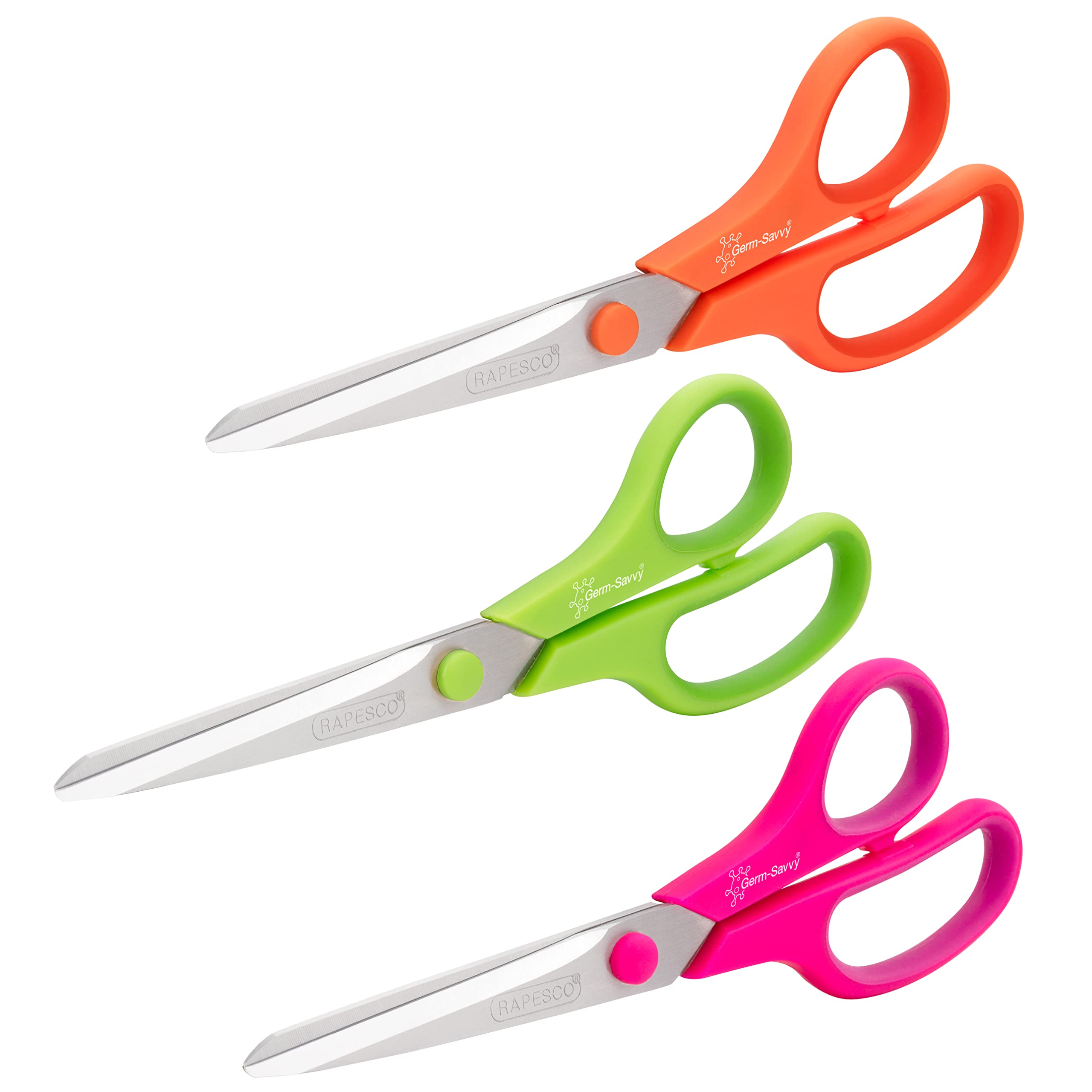 RAPESCO 1667 Germ-Savvy Antibacterial Scissors - 21cm Titanium Blade, Soft Grip, Pack of 3