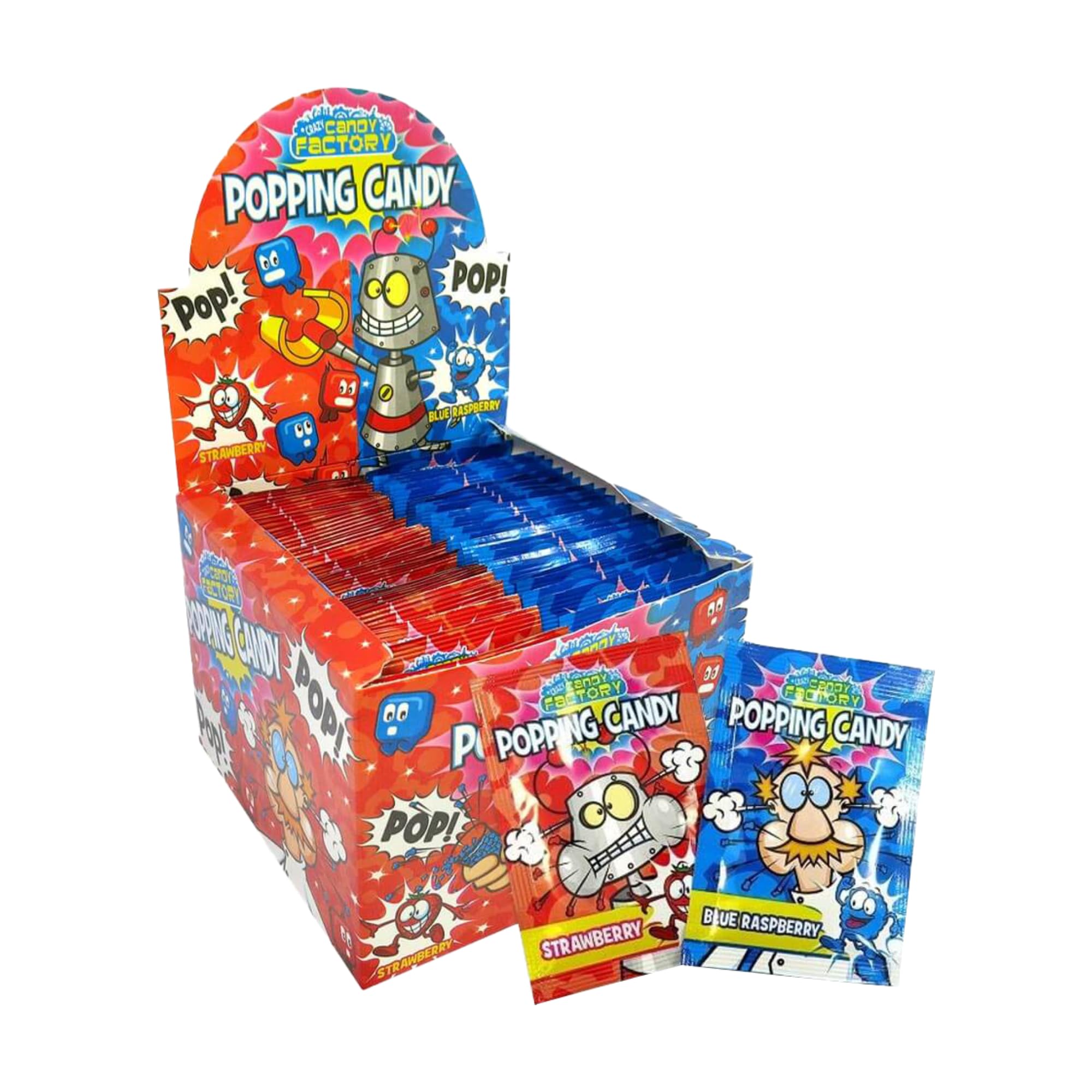 Crazy Candy Factory Popping Candy - Strawberry & Blue Raspberry Flavour | 50 Pack | 7g Sachets 1