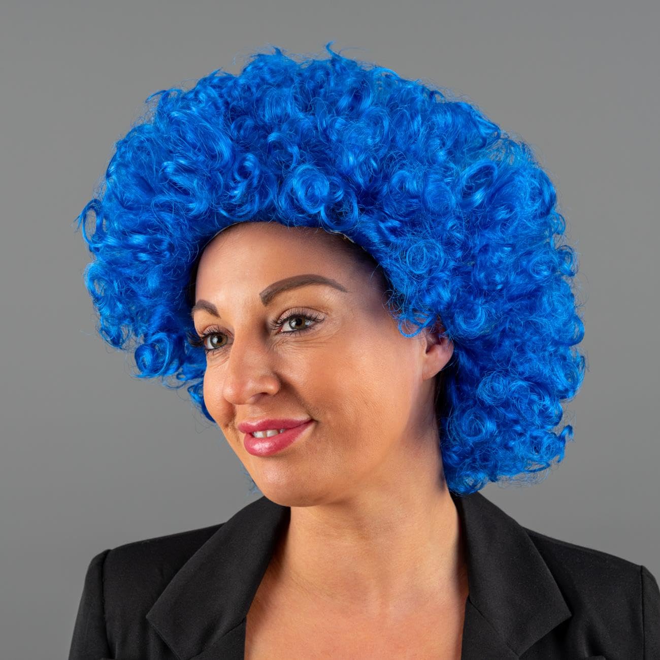 SHATCHI Blue Afro Wig Curly Bouncy Hair for Fancy Dress Party Costume Disco 60s 70s 80s Theme Unisex 7
