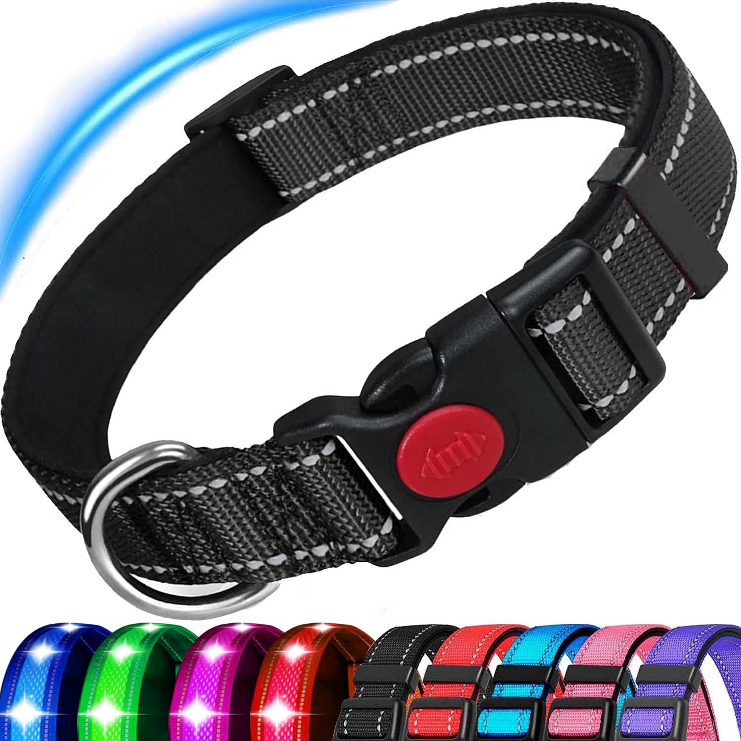 ATETEO Reflective Adjustable Dog Collar with Neoprene Padding | Black, Size S (9-14.2 inch) 1