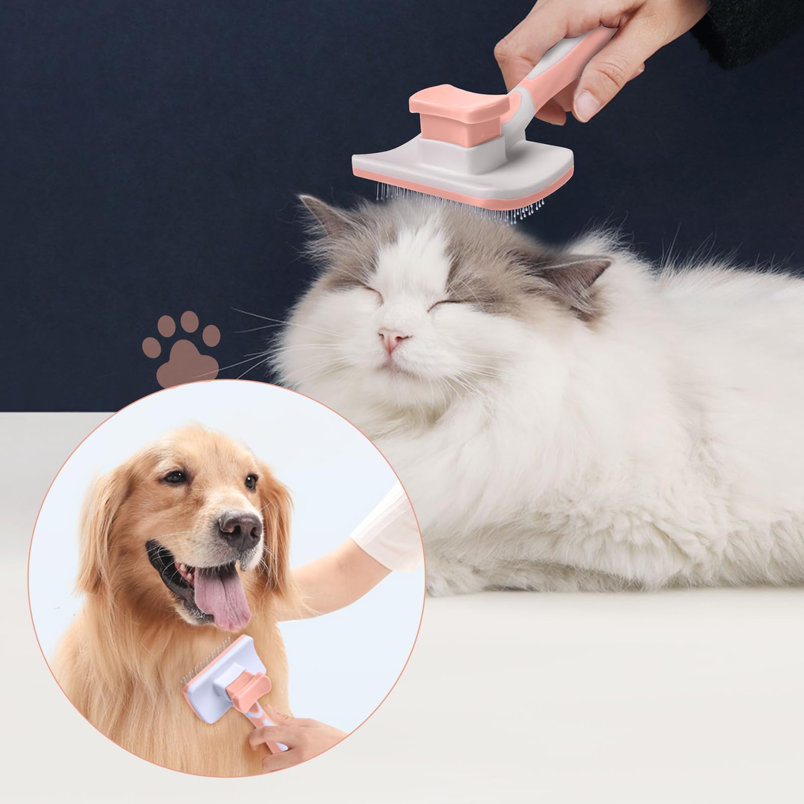 Vinabo Self-Cleaning Pet Brush for Dogs and Cats | Stainless Steel Bristles | Cinnamon 4