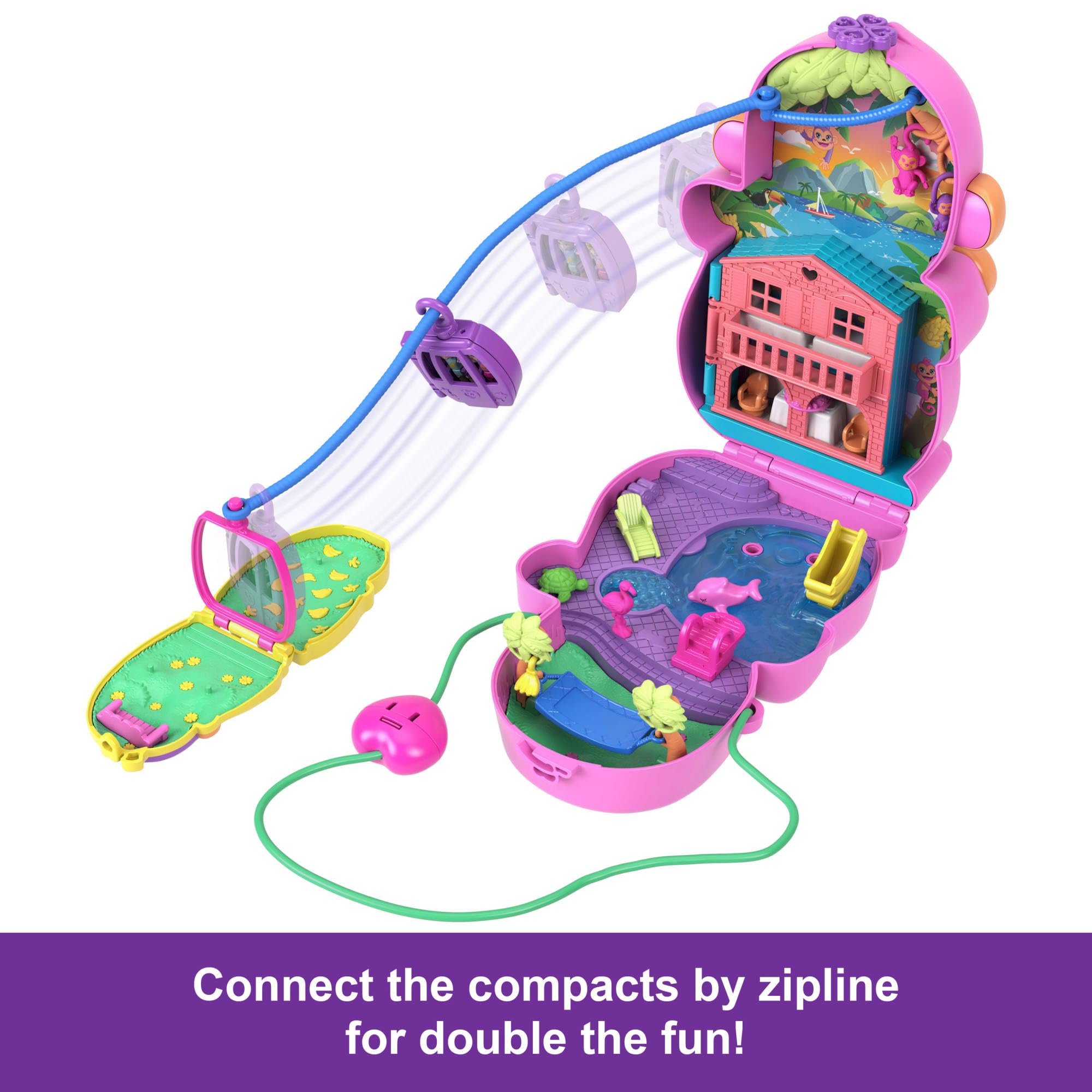 Polly Pocket Monkey Playset with 2 Micro Dolls, 2 Compacts, 3 Pets & 13 Accessories | Ages 4+ 5