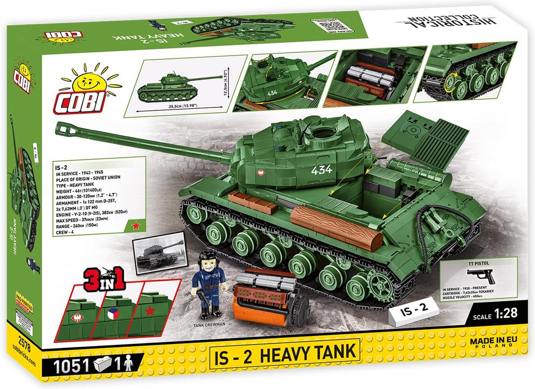 COBI IS-2 Heavy Tank Building Kit - 1051-Piece WWII Tank Model with Removable Engine, Movable Turret, and Historical Markings