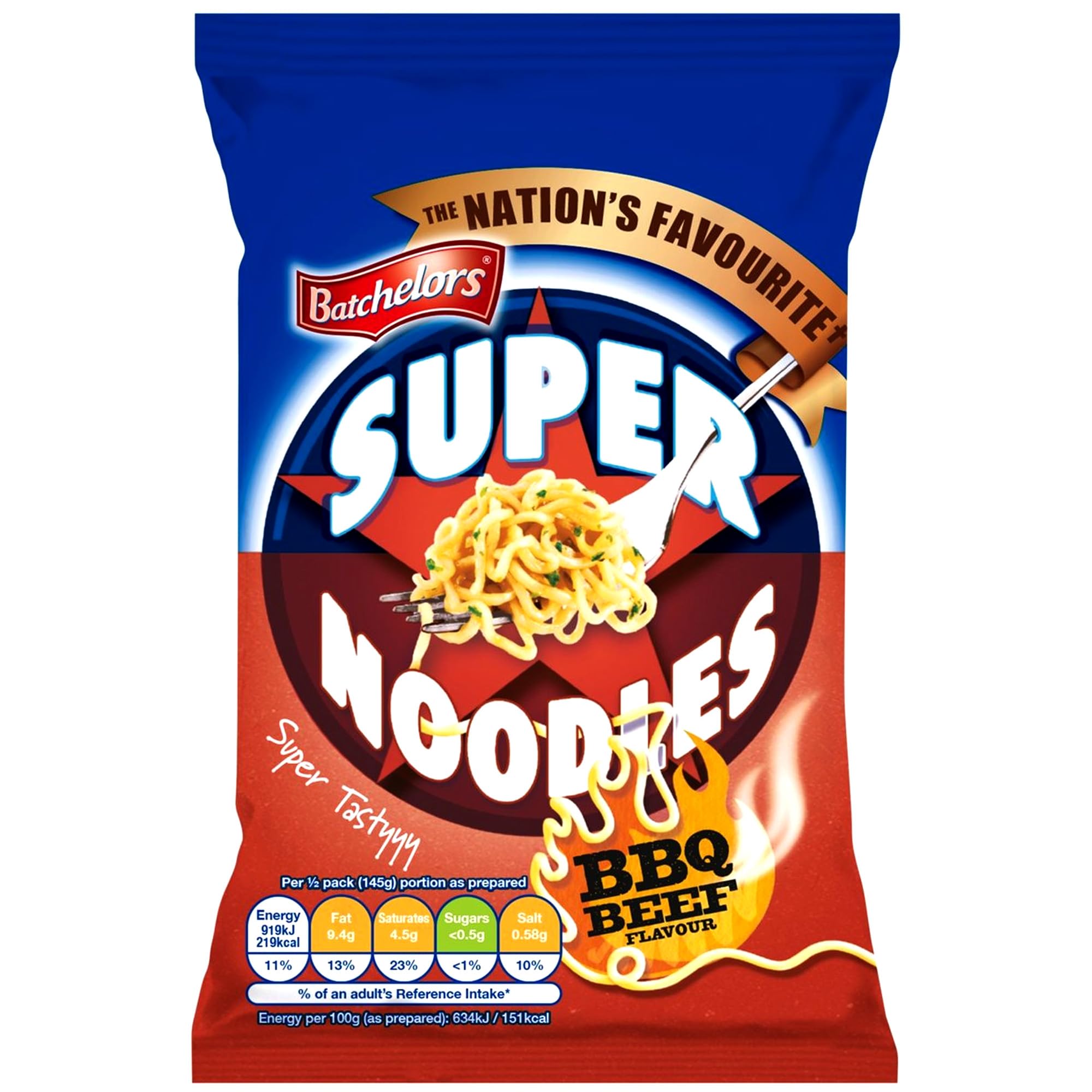 Batchelors Super Noodles Tasty BBQ Beef Flavour Instant Snack | 90g Pack of 8
