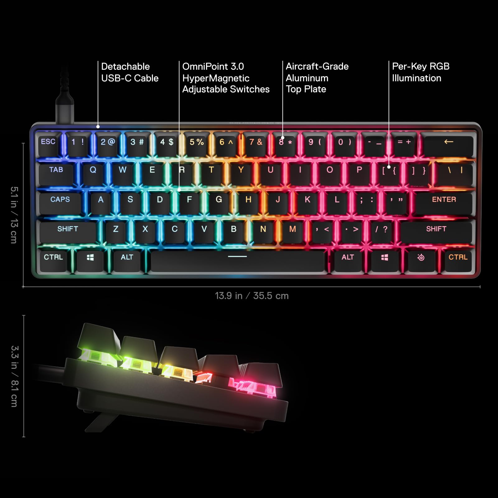 SteelSeries Apex Pro Mini Gen 3 - 60% Gaming Keyboard - OmniPoint 3.0 Hall Effect Switches - English QWERTY 12