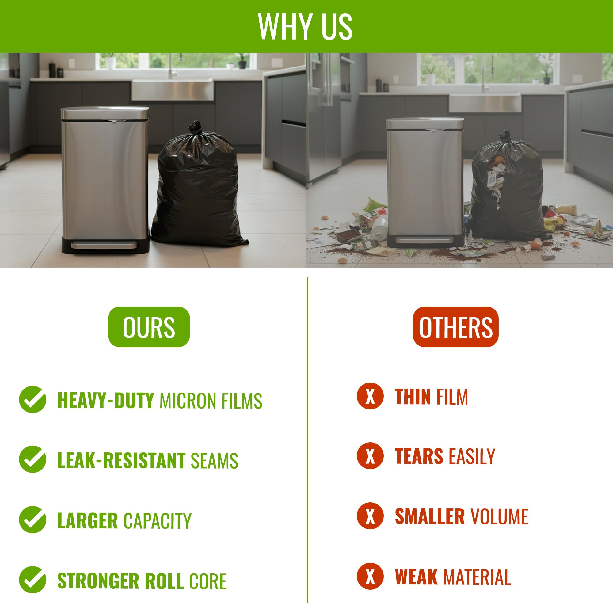 EcoBag Heavy Duty Refuse Sacks - 50 Pack, 70L Capacity, Made with 98% Recycled Plastic 9