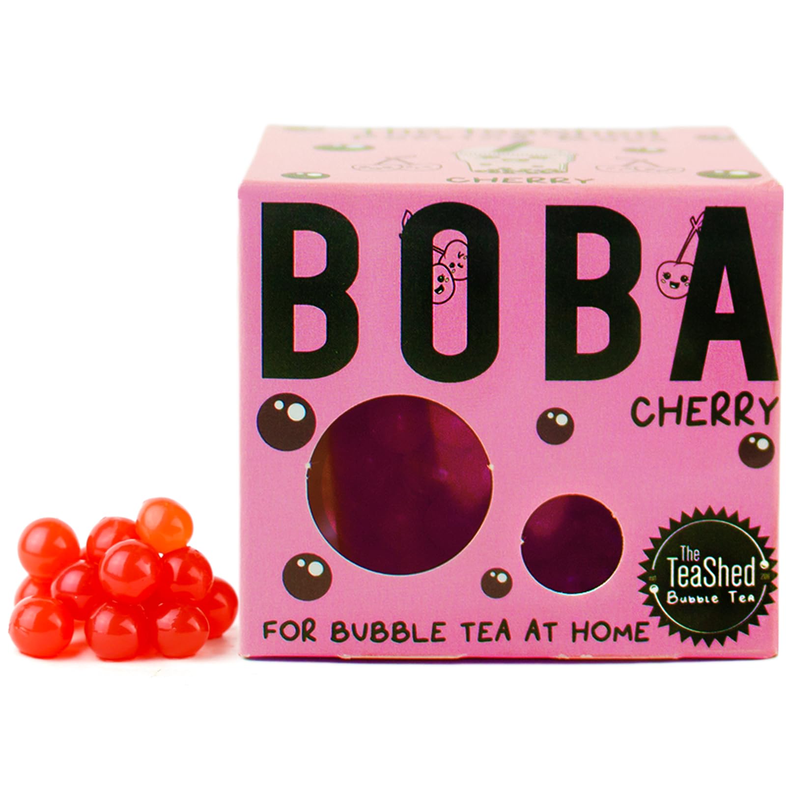 The TeaShed Cherry Fruit Juice Filled Popping Boba - Vegan, Real Fruit Juice, 150g Pot
