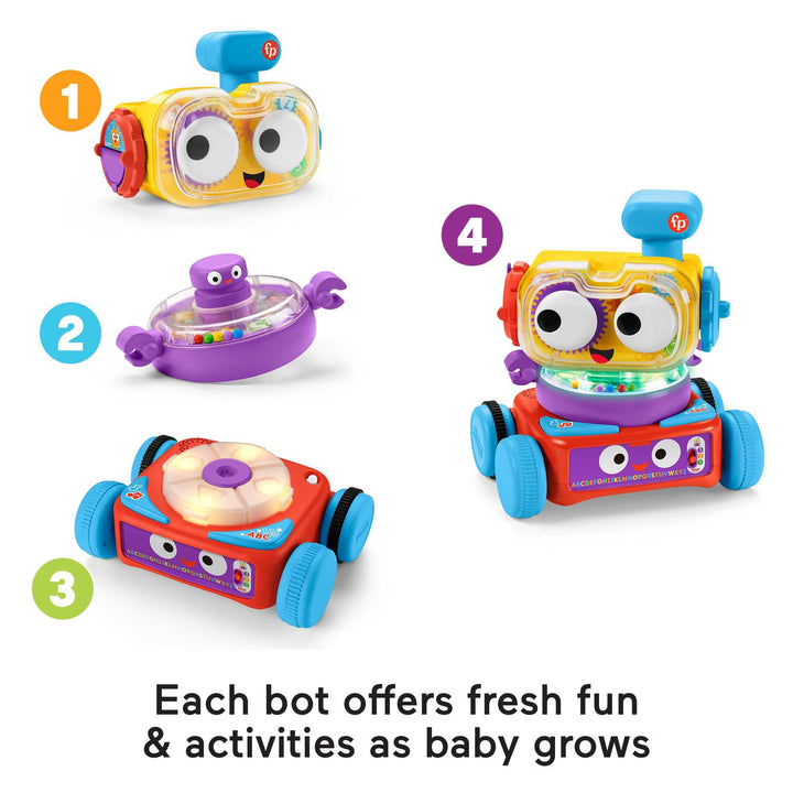 Fisher-Price 4-in-1 Ultimate Learning Bot, giocattolo elettronico di attività con luci, musica e contenuti educativi per neonati e bambini