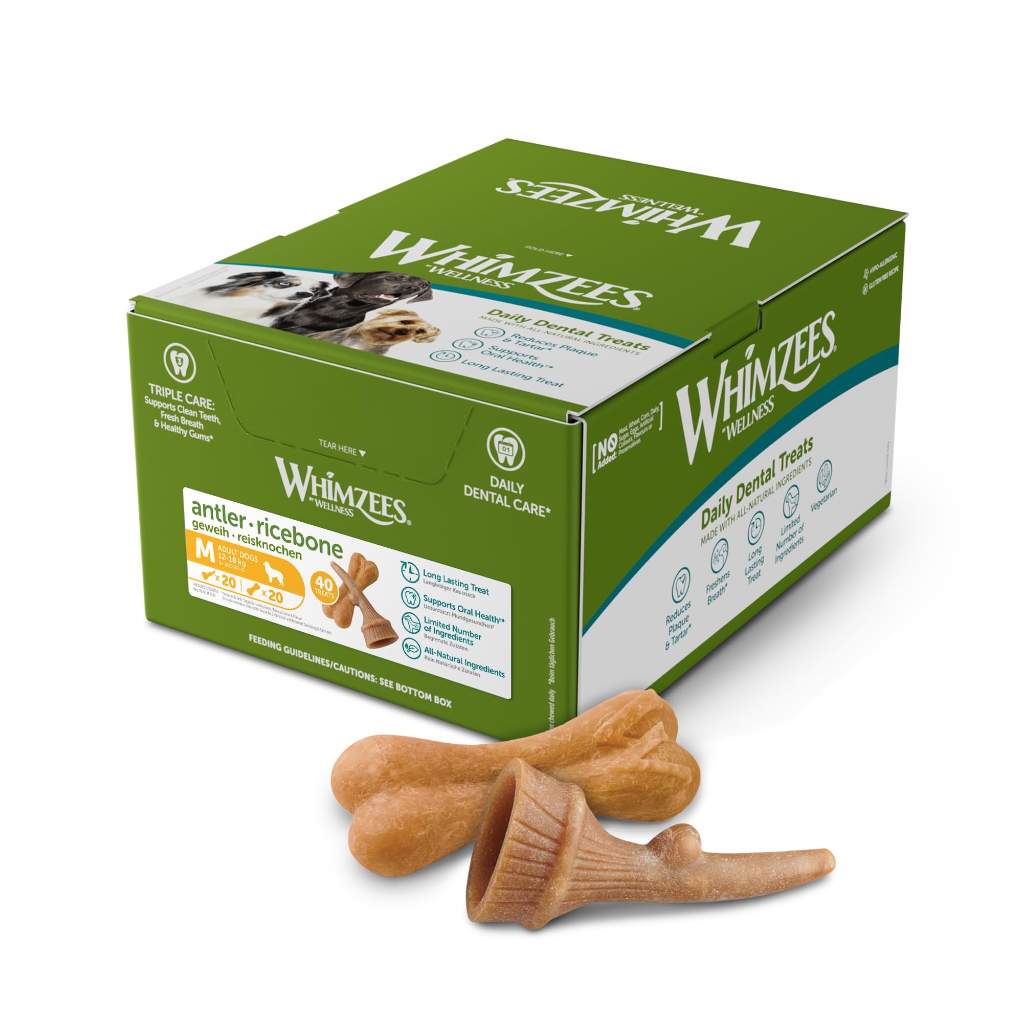 WHIMZEES Variety Box Dog Dental Sticks - Size M, 40 Count | Grain Free | Chamomile Flavor 1