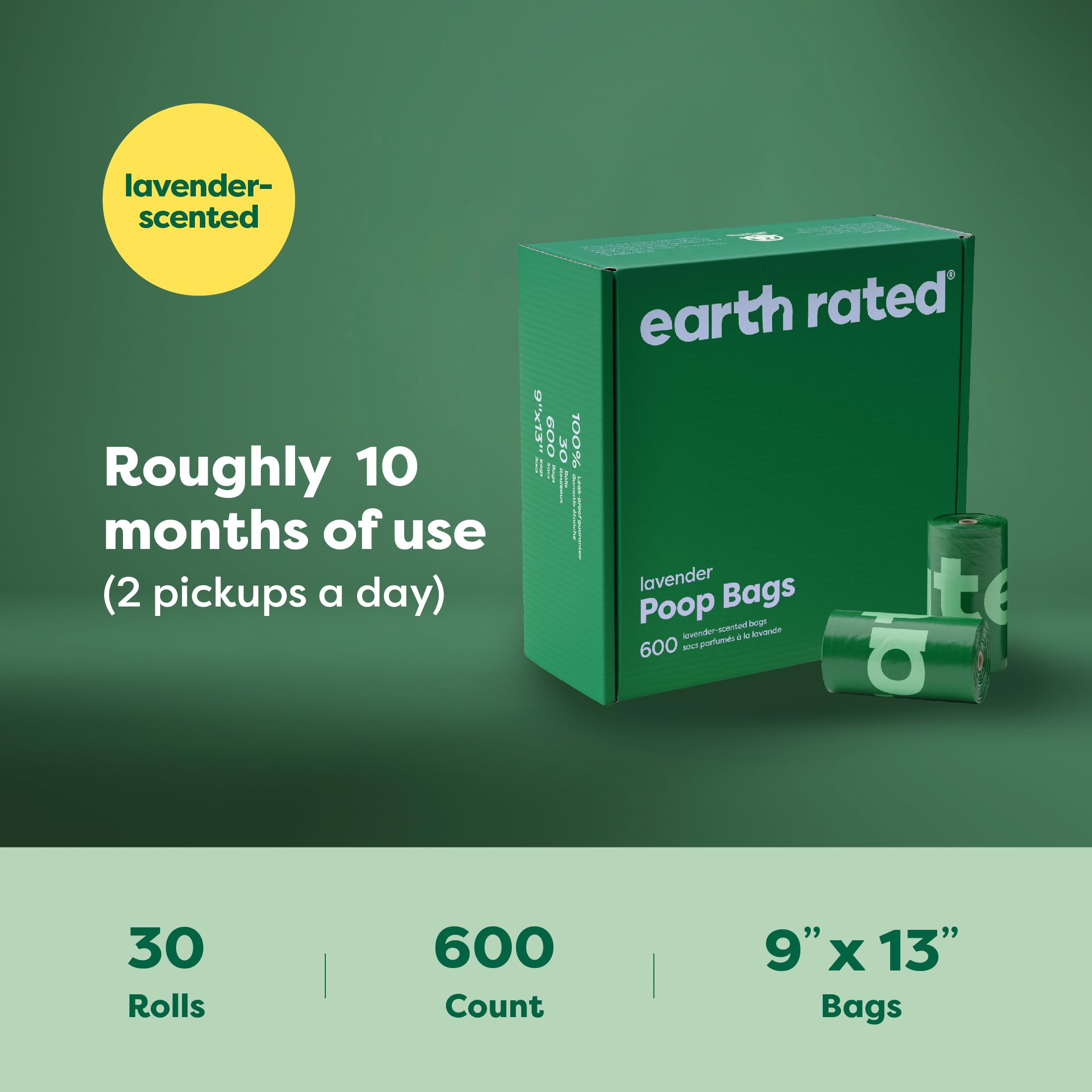 Earth Rated Dog Poo Bags Value Pack - 600 Lavender Scented Bags | Leak-Proof | 30 Rolls 7