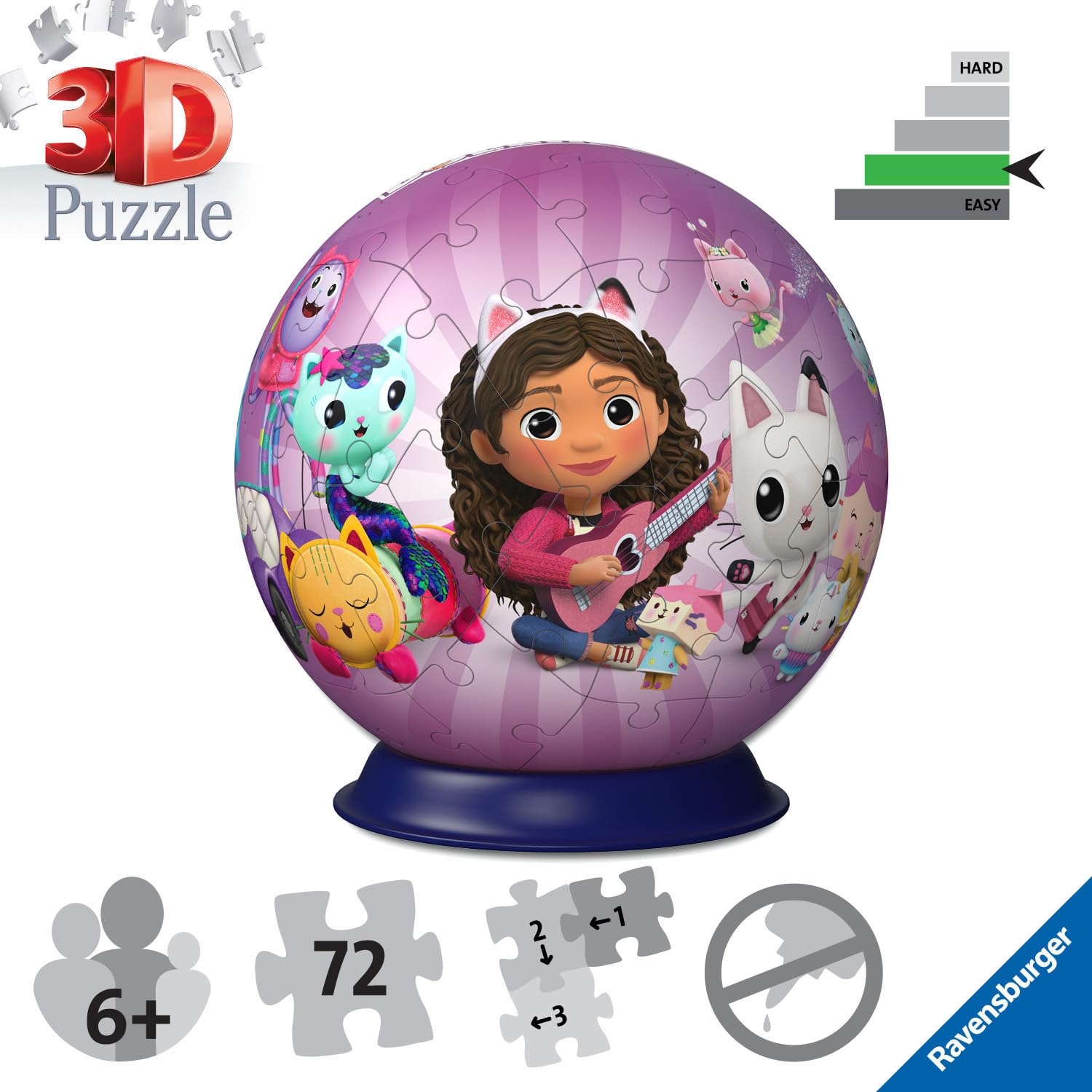 Ravensburger Gabby's Dollhouse 3D Puzzle Ball - 72-Piece Plastic Puzzle for Kids 6 Years and Up 9