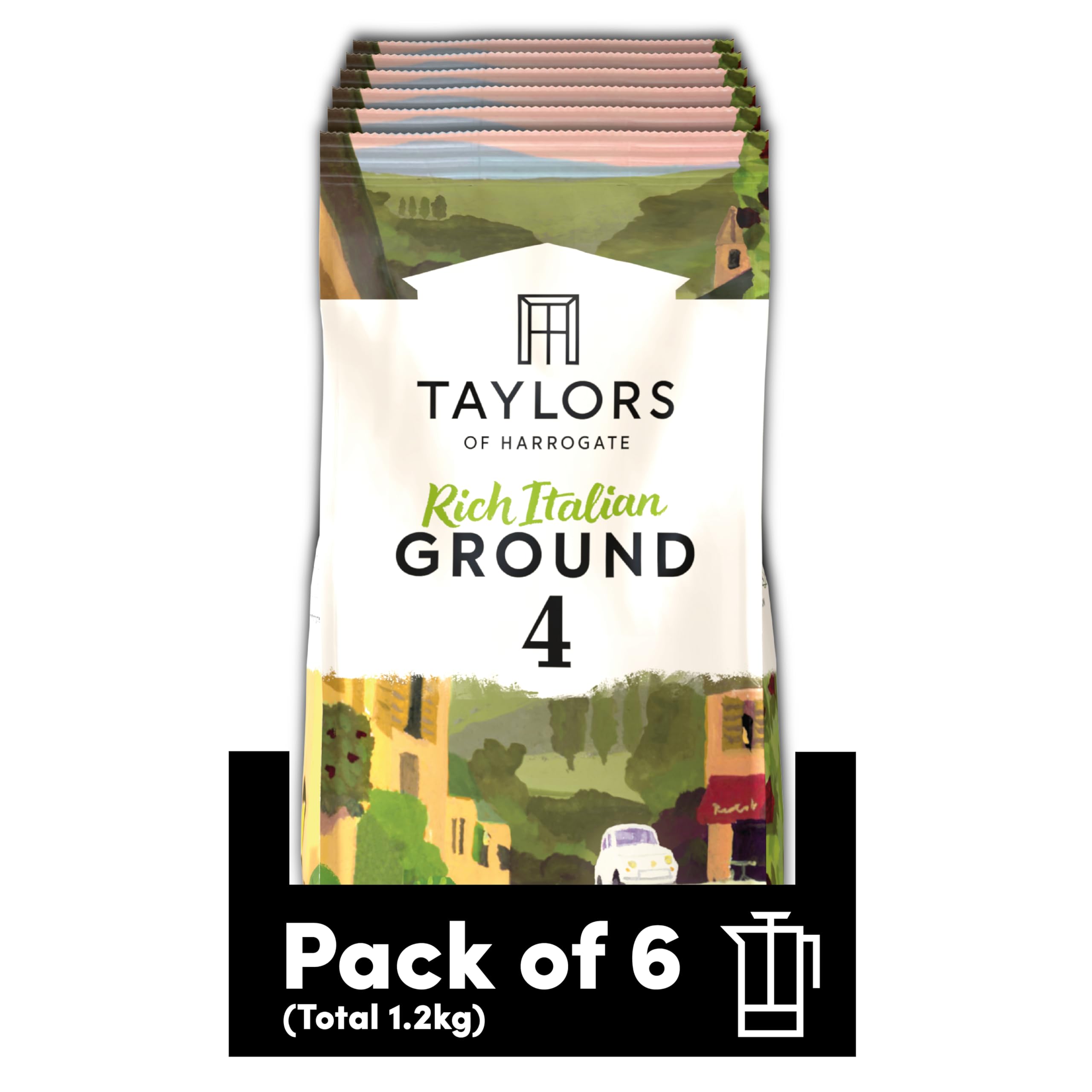 Taylors of Harrogate Reichhaltiger italienischer gemahlener Kaffee (200-g-Packung mit 6 Stück – insgesamt 1,2 kg)