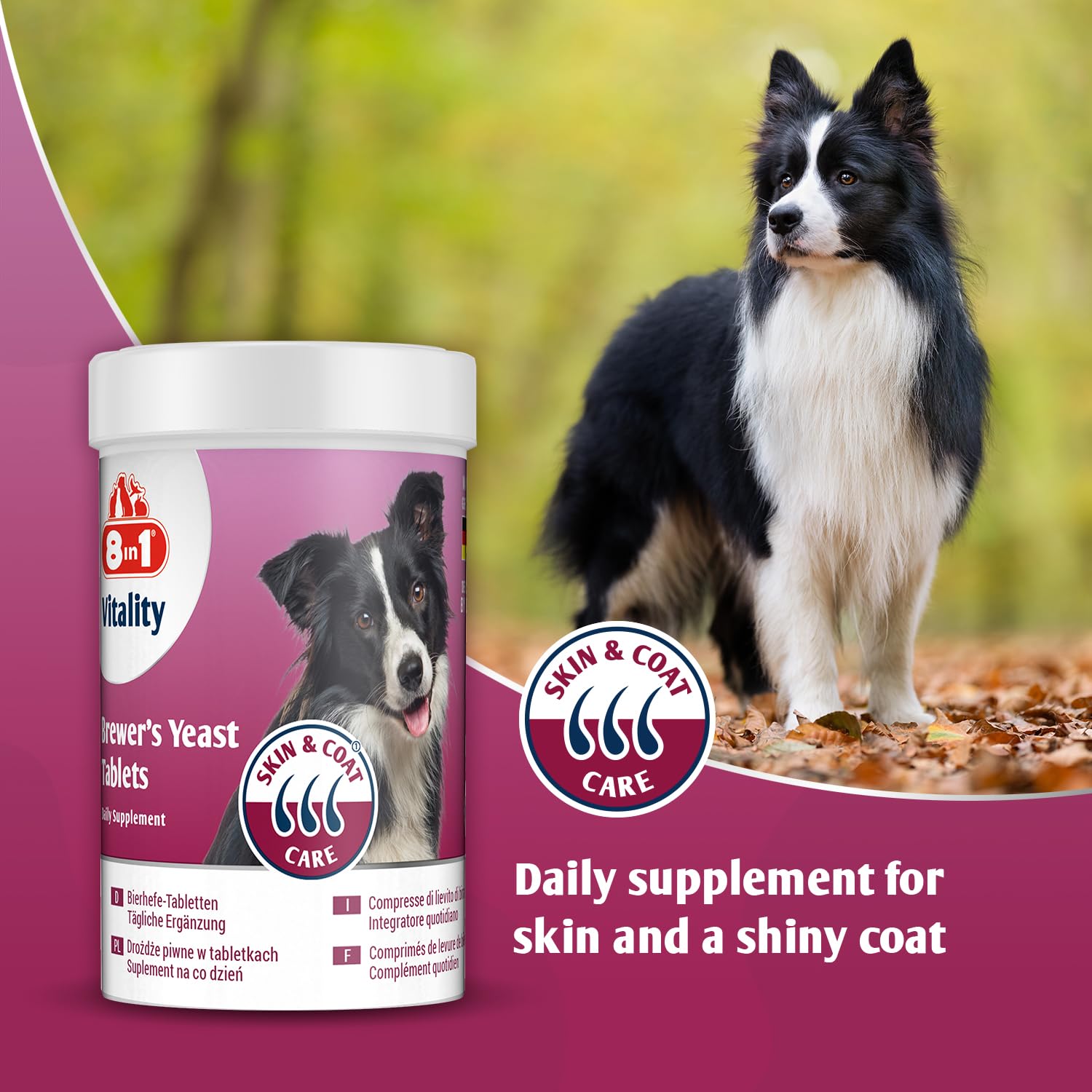 8in1 Brewer's Yeast Dog Supplement for Skin & Coat Care | 260 Tablets | B-Vitamins & Omega-3 2