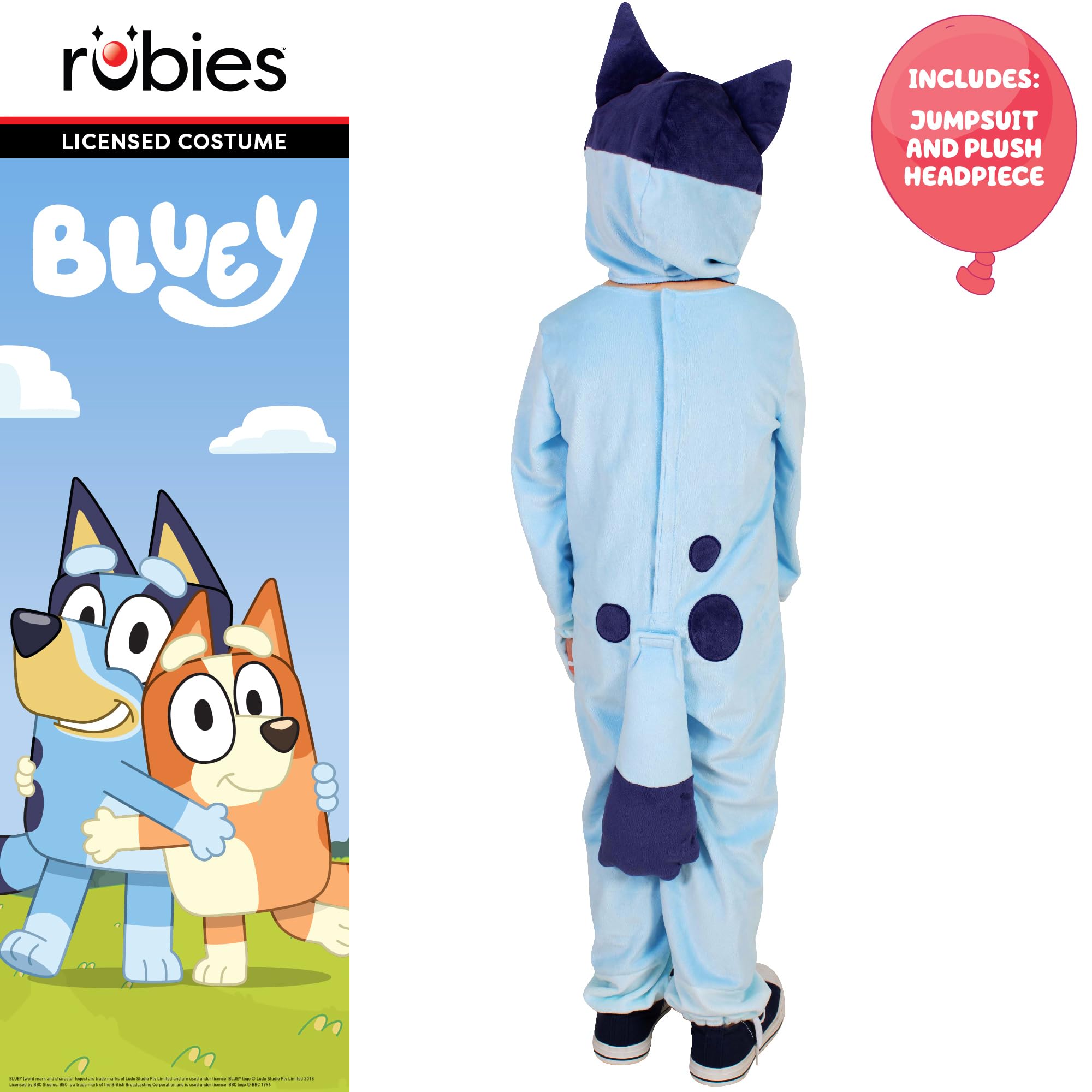 Rubies Bluey Child Costume - Jumpsuit with Detachable Headpiece, Size 2-3 Years