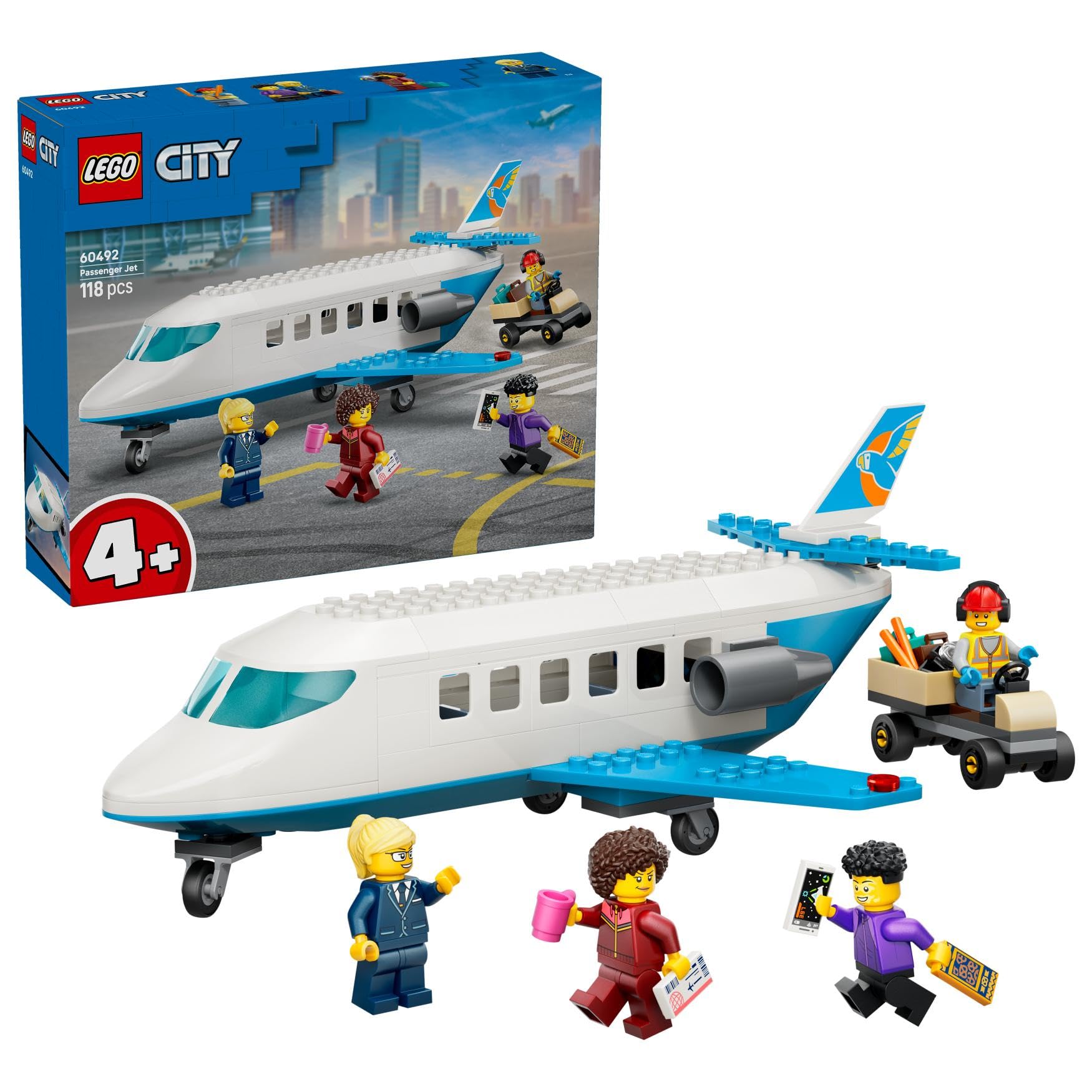 LEGO City Passenger Jet 60492 Building Set for Ages 4+ with 4 Minifigures and Accessories